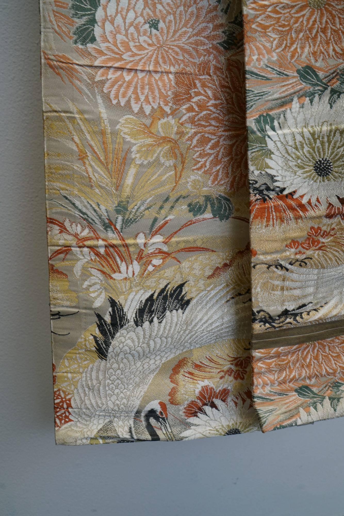 Circa 1915 Antique Japanese Handwoven Silk Brocade Maru Obi