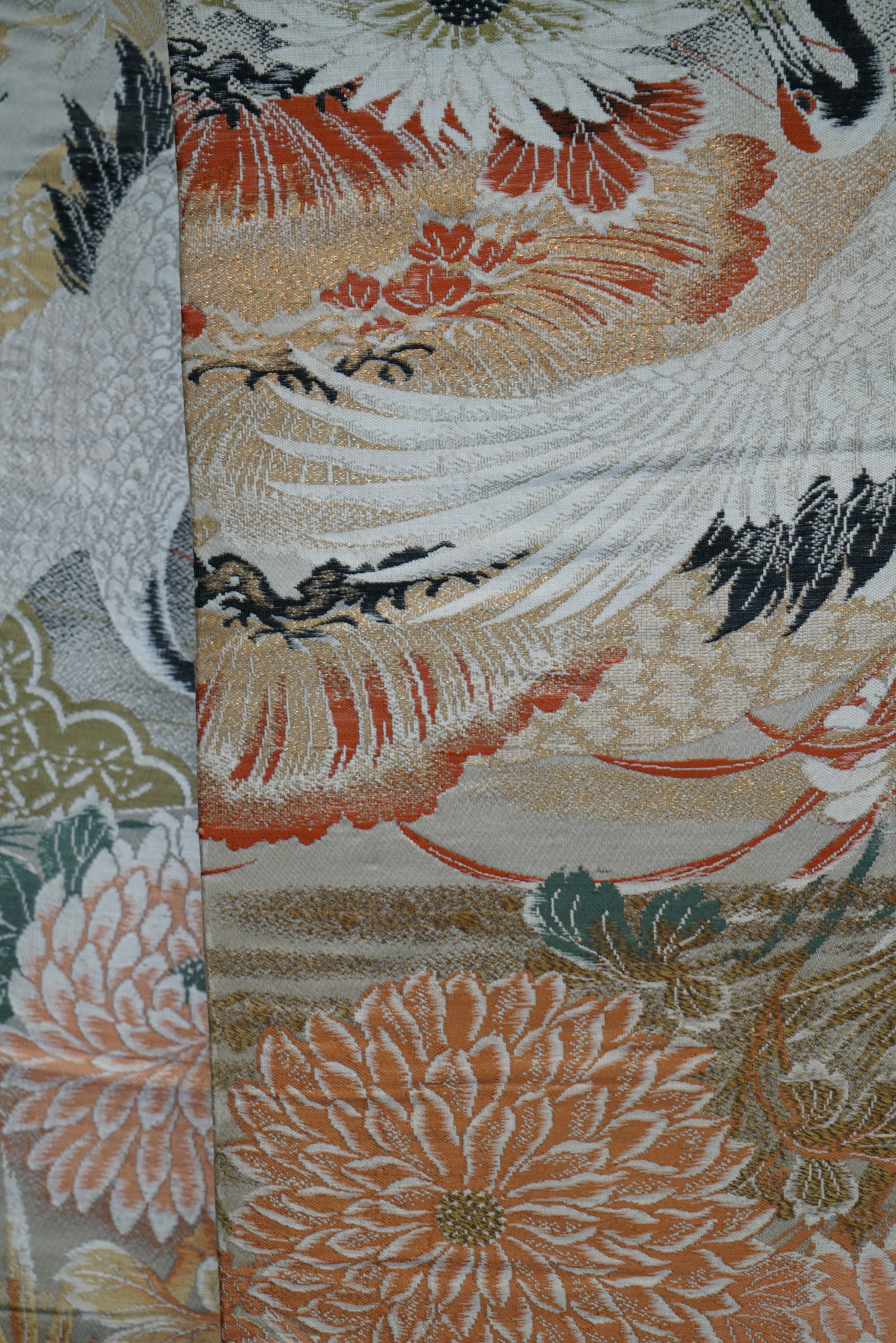 Circa 1915 Antique Japanese Handwoven Silk Brocade Maru Obi