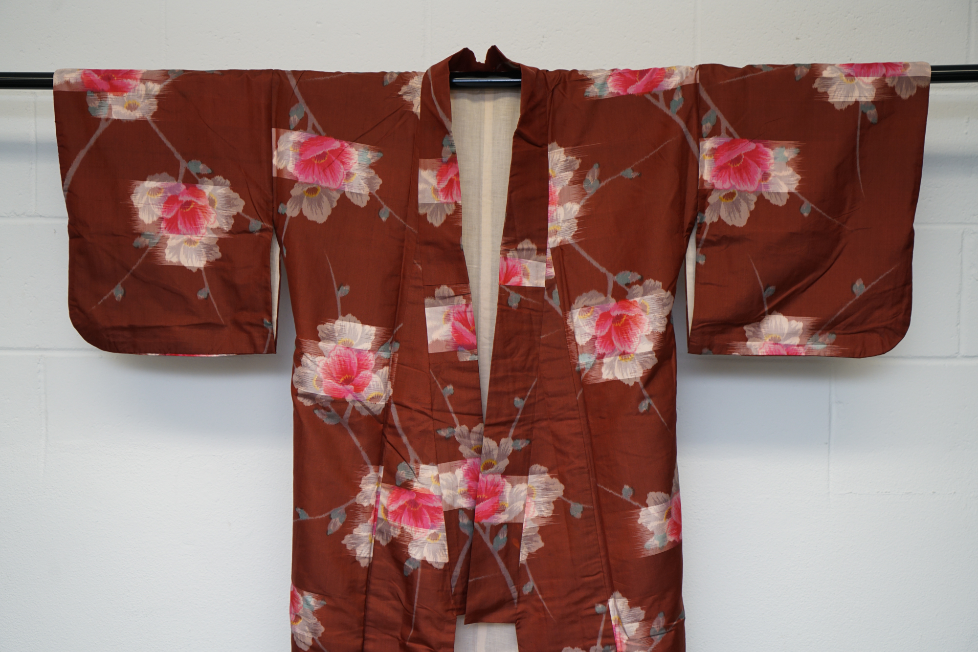 Circa 1880 Antique Handwoven Kasuri Ikat Silk Kosode Kimono