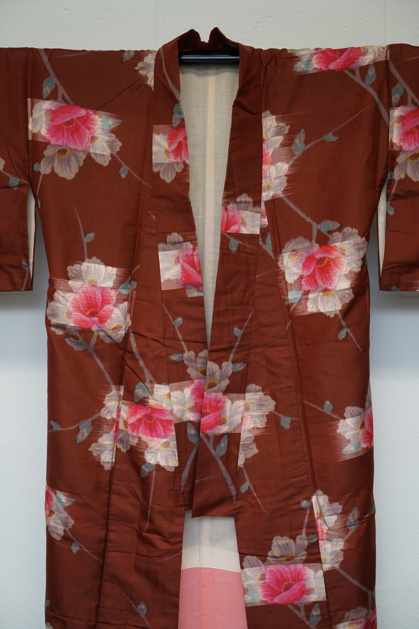 Circa 1880 Antique Handwoven Kasuri Ikat Silk Kosode Kimono