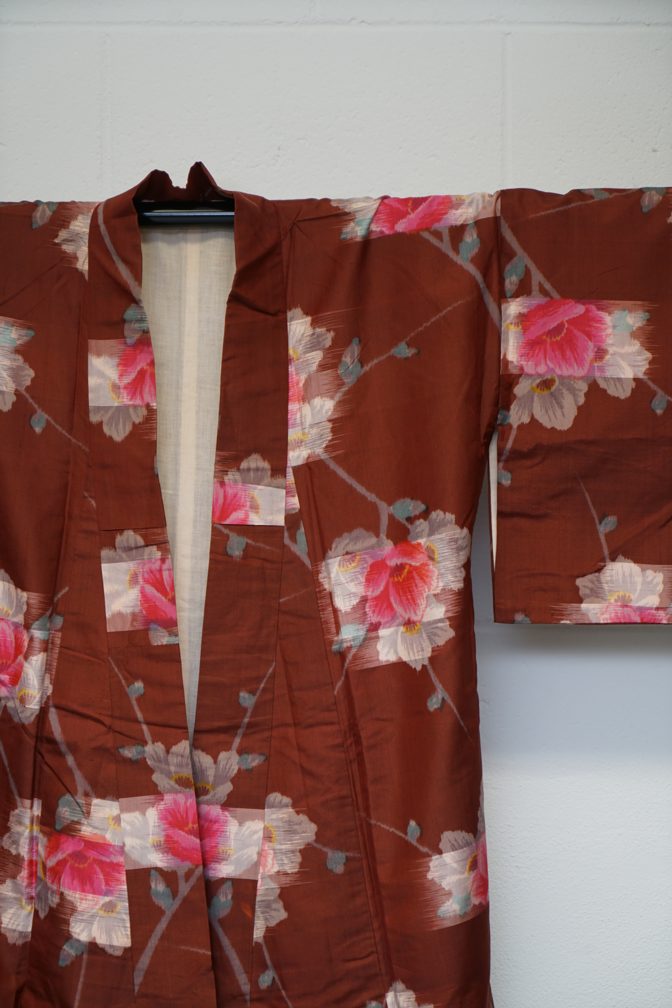 Circa 1880 Antique Handwoven Kasuri Ikat Silk Kosode Kimono