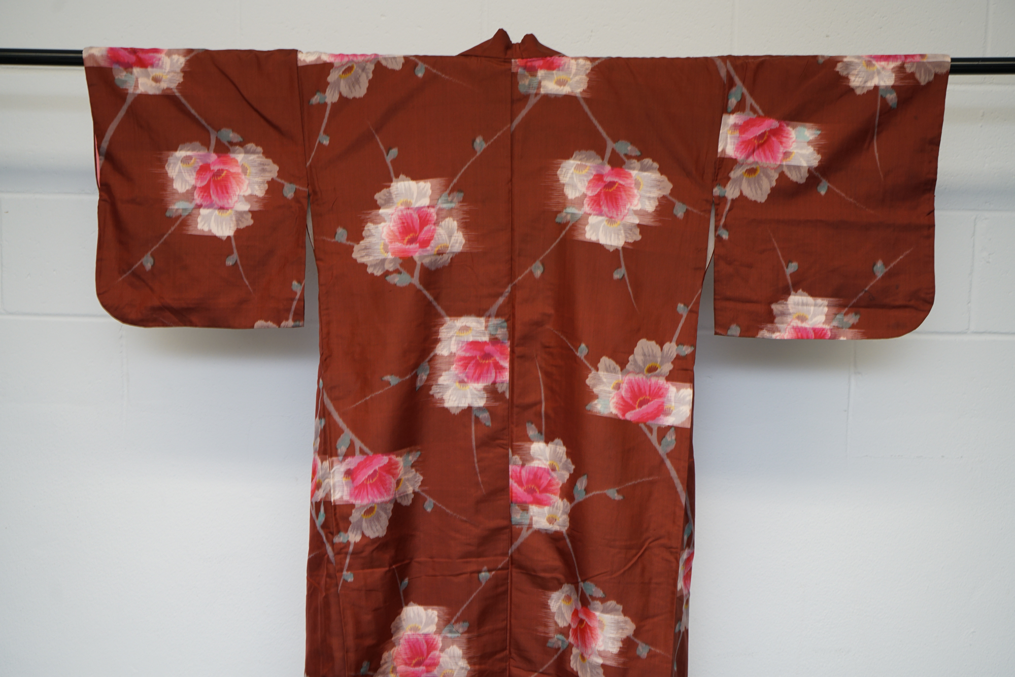 Circa 1880 Antique Handwoven Kasuri Ikat Silk Kosode Kimono