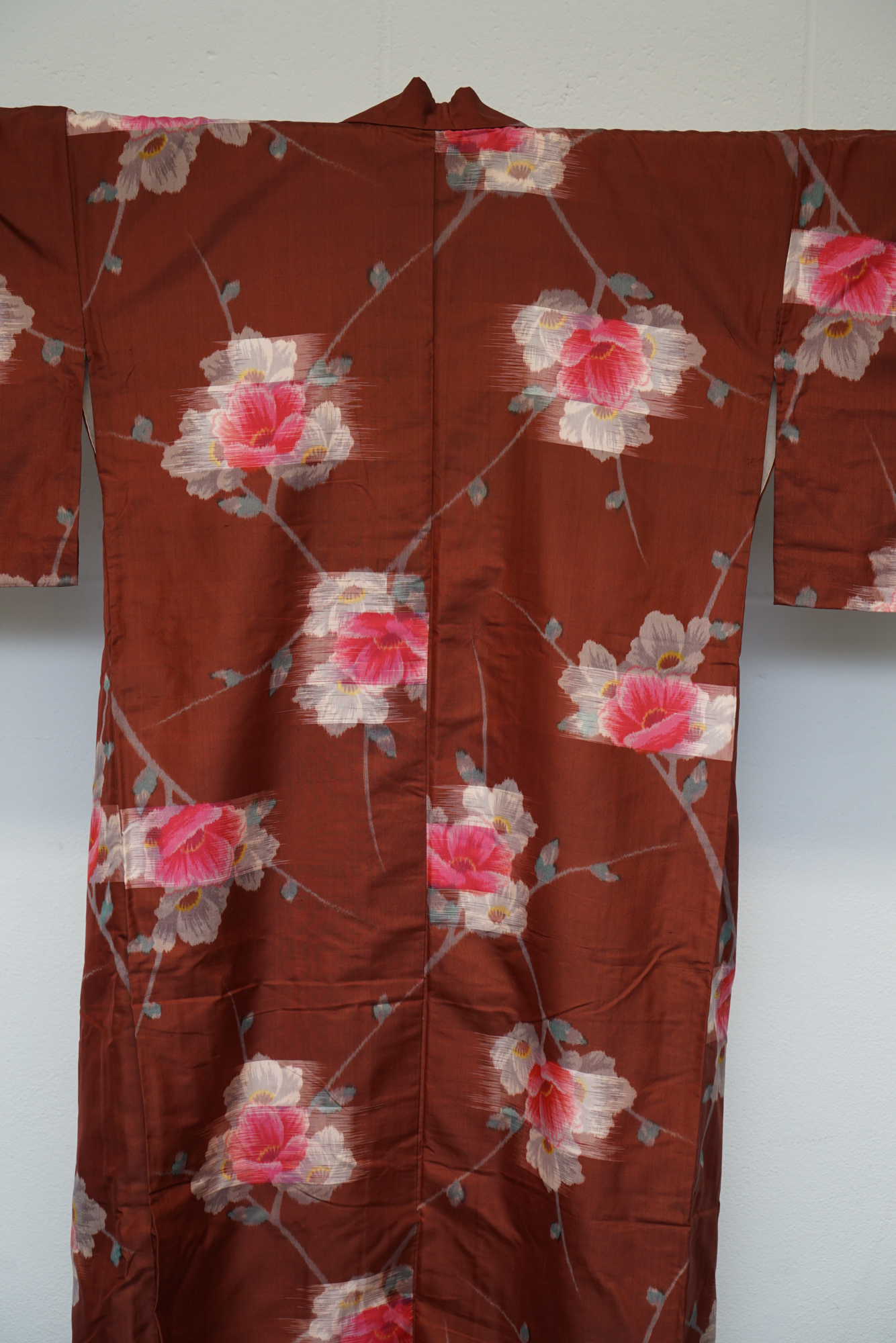 Circa 1880 Antique Handwoven Kasuri Ikat Silk Kosode Kimono