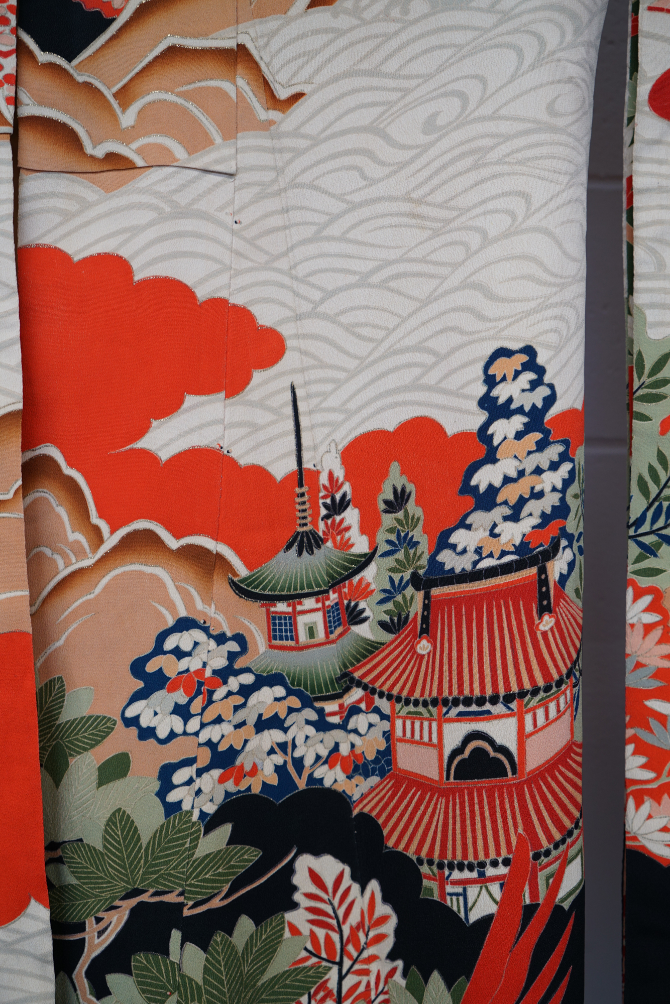 Circa 1900s Antique Handwoven Silk Crepe Formal Crested Furisode Kimono