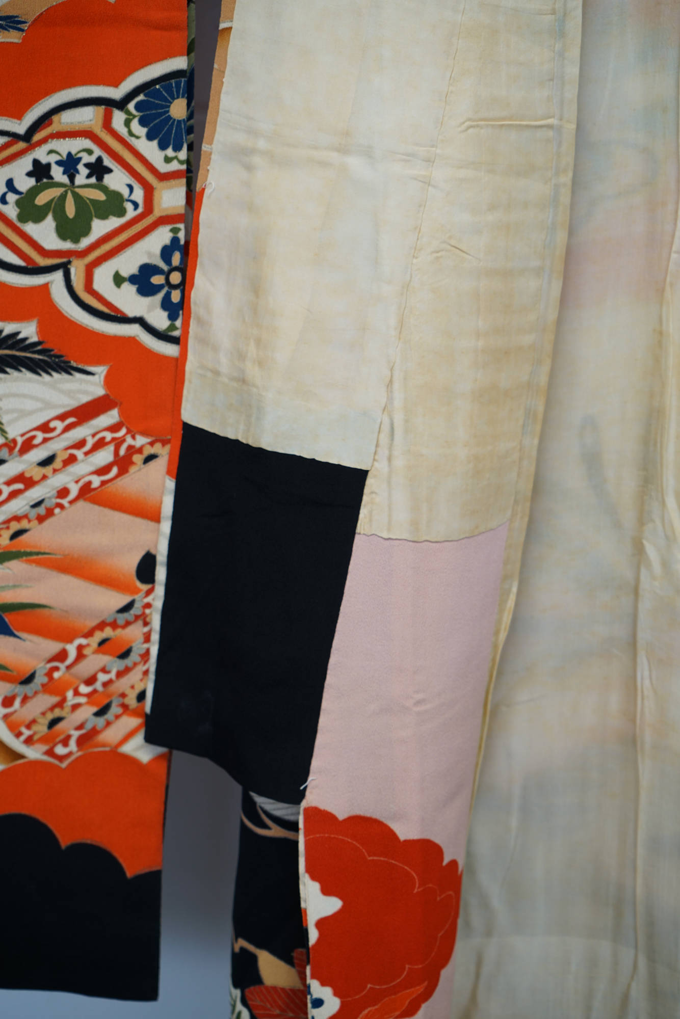 Circa 1900s Antique Handwoven Silk Crepe Formal Crested Furisode Kimono