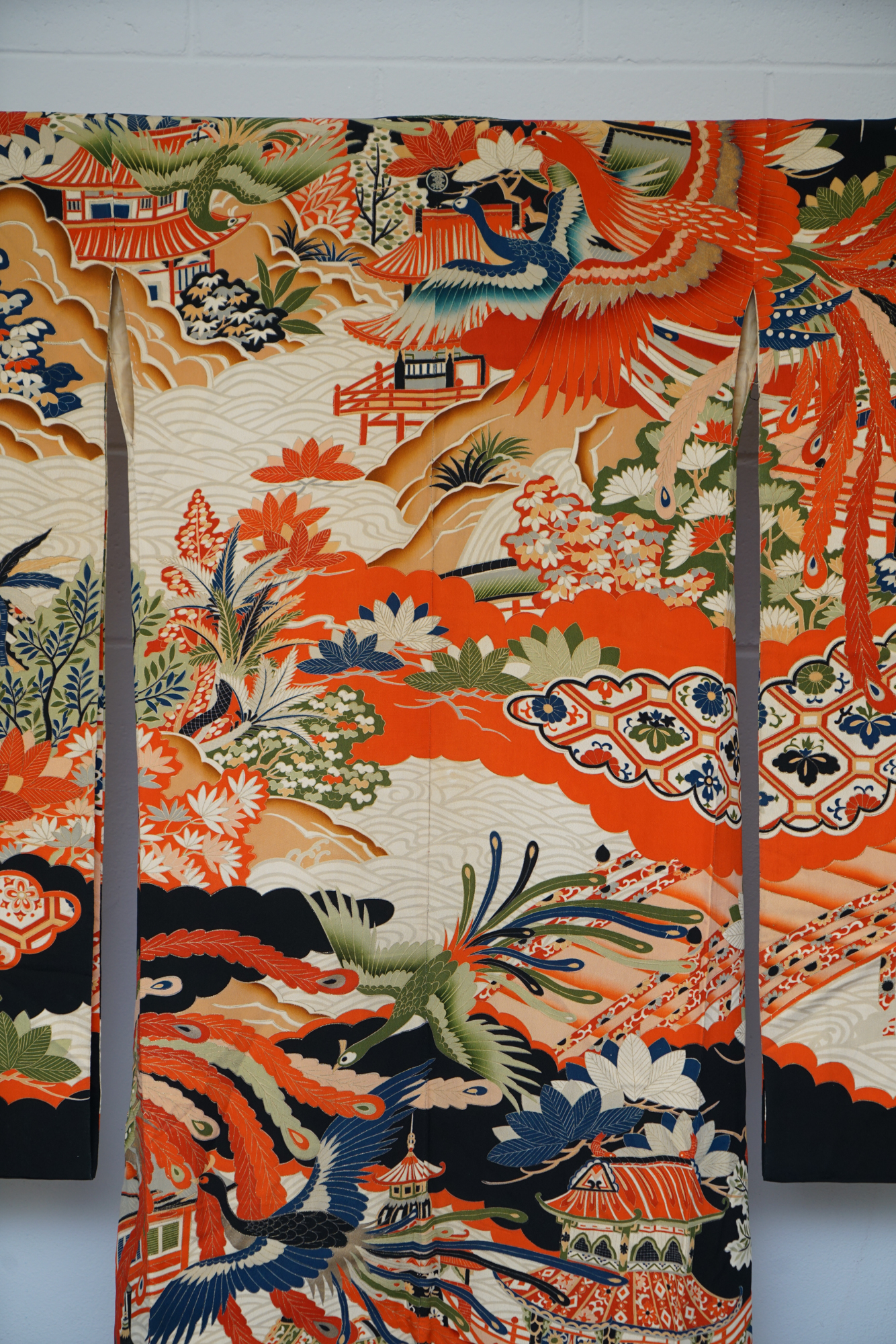 Circa 1900s Antique Handwoven Silk Crepe Formal Crested Furisode Kimono