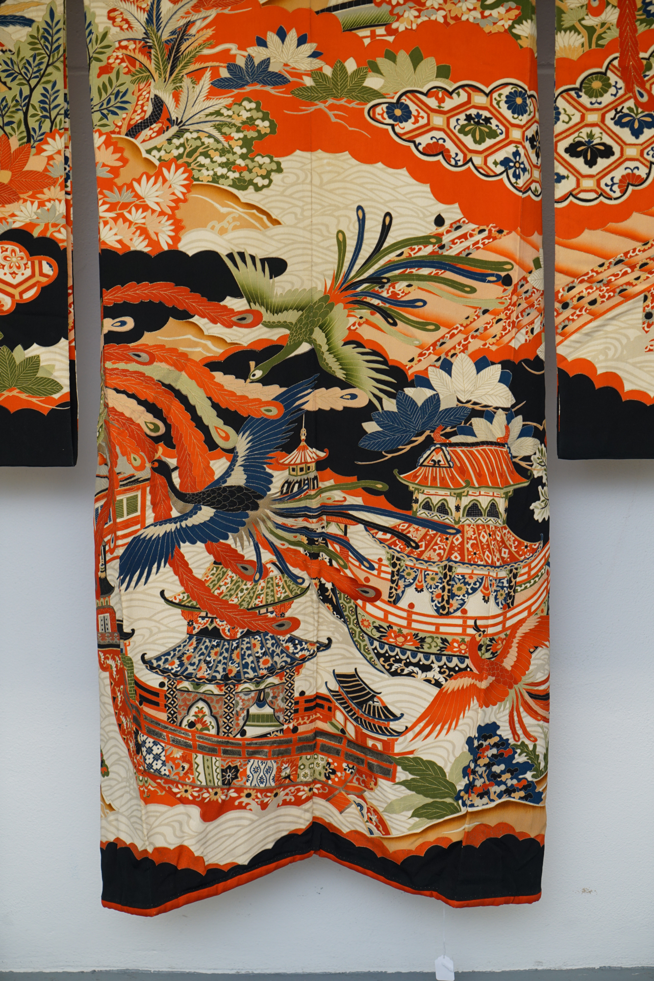 Circa 1900s Antique Handwoven Silk Crepe Formal Crested Furisode Kimono