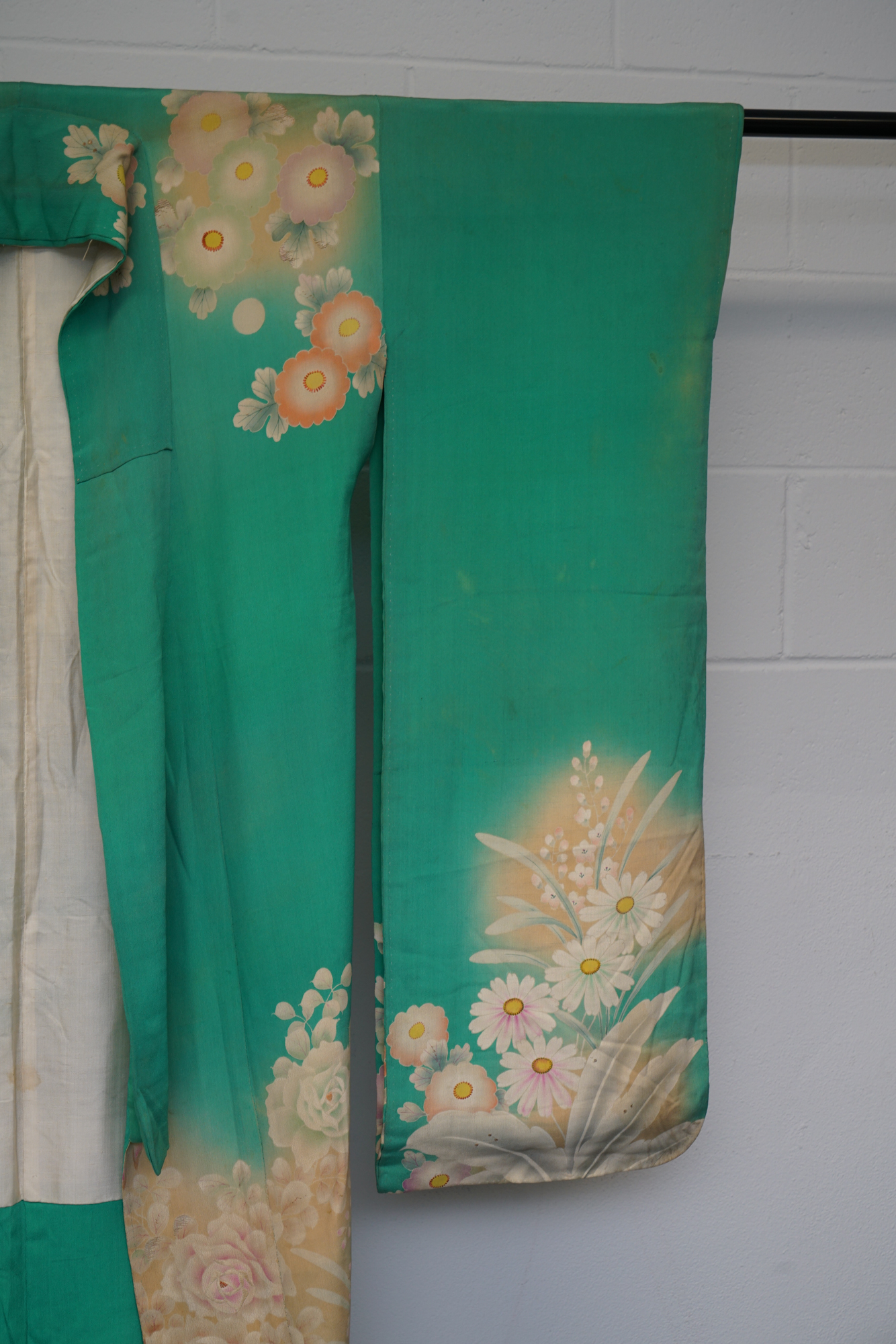 Circa 1880 Antique Handwoven Silk Crepe Five Crested Furisode Kimono