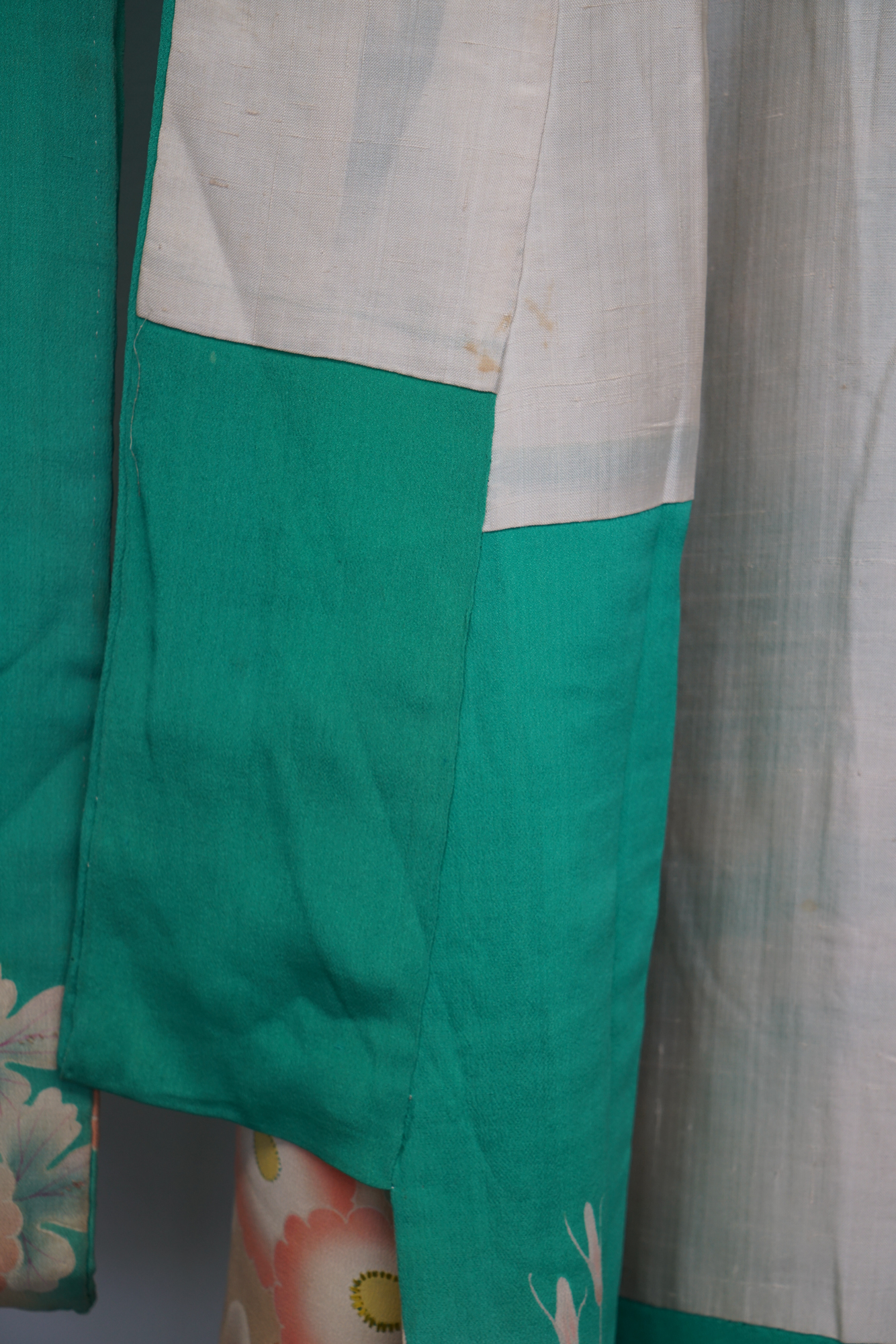 Circa 1880 Antique Handwoven Silk Crepe Five Crested Furisode Kimono