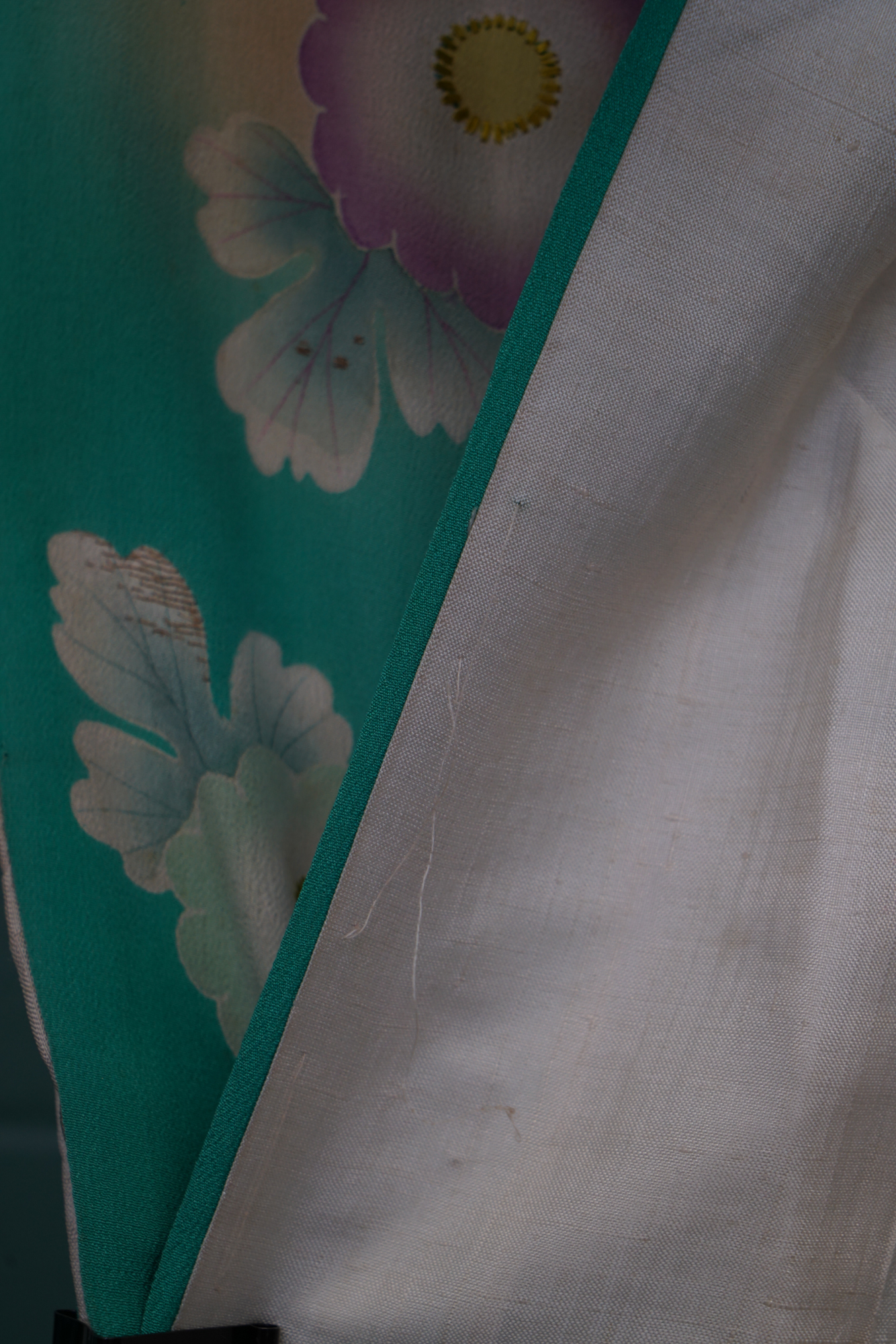 Circa 1880 Antique Handwoven Silk Crepe Five Crested Furisode Kimono