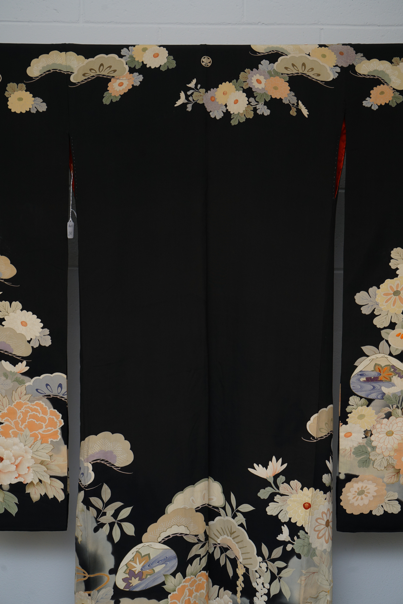 Circa 1890 Antique Handwoven Silk Crepe Formal Five Crested Furisode Kimono