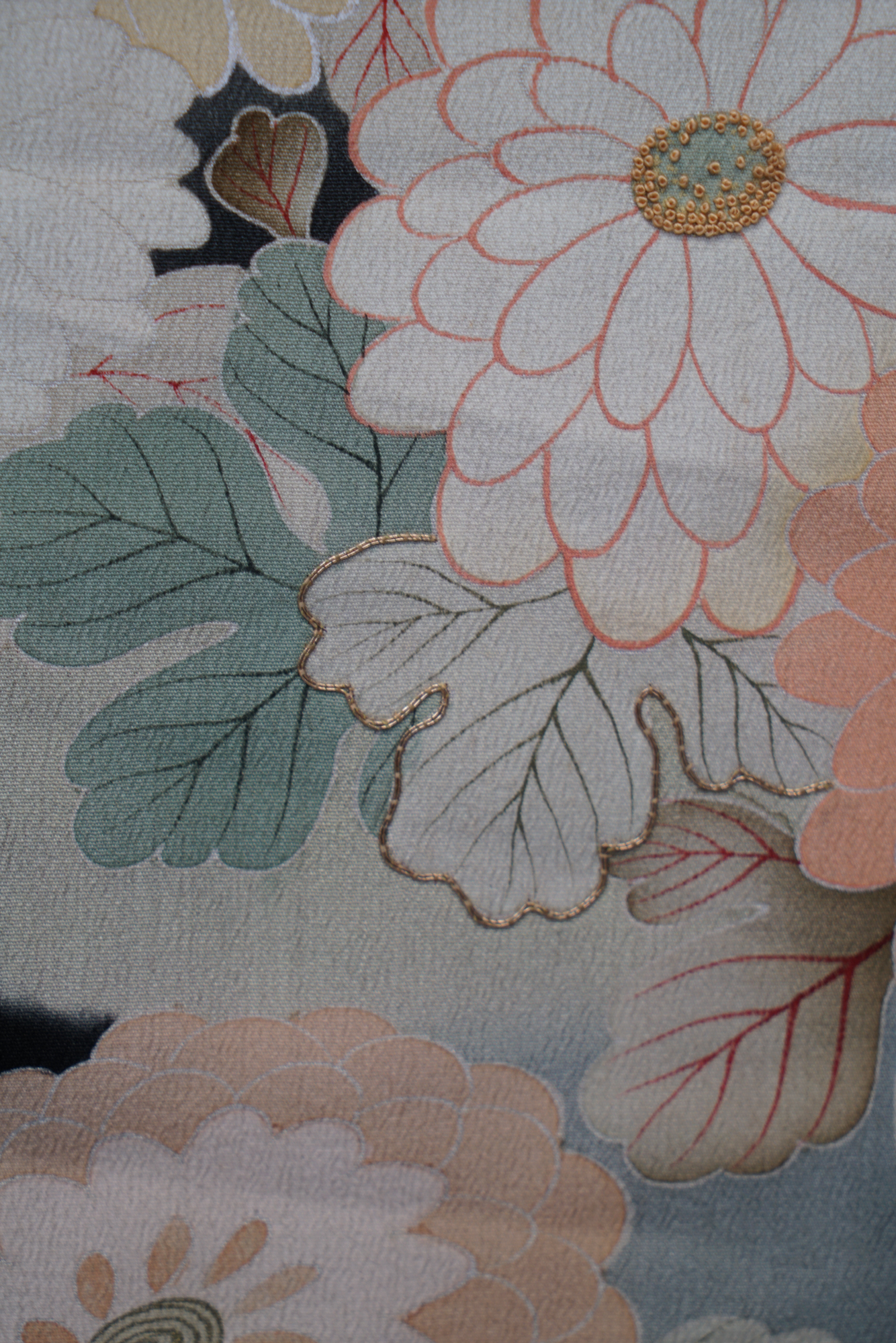 Circa 1890 Antique Handwoven Silk Crepe Formal Five Crested Furisode Kimono