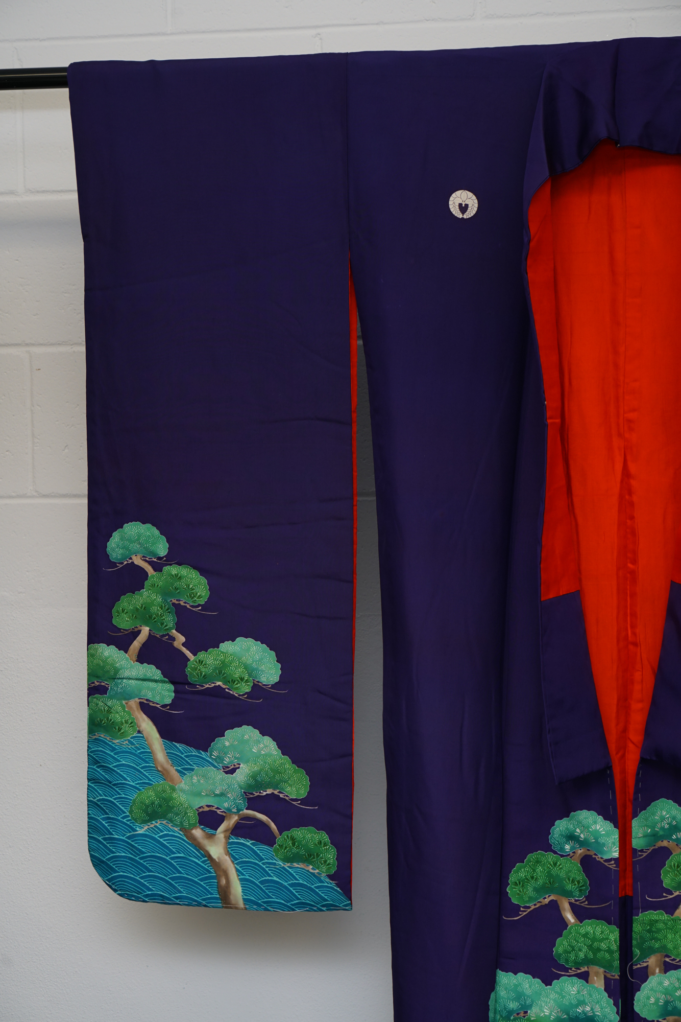 Circa 1910s Antique Handwoven Silk Formal Crested Furisode Kimono