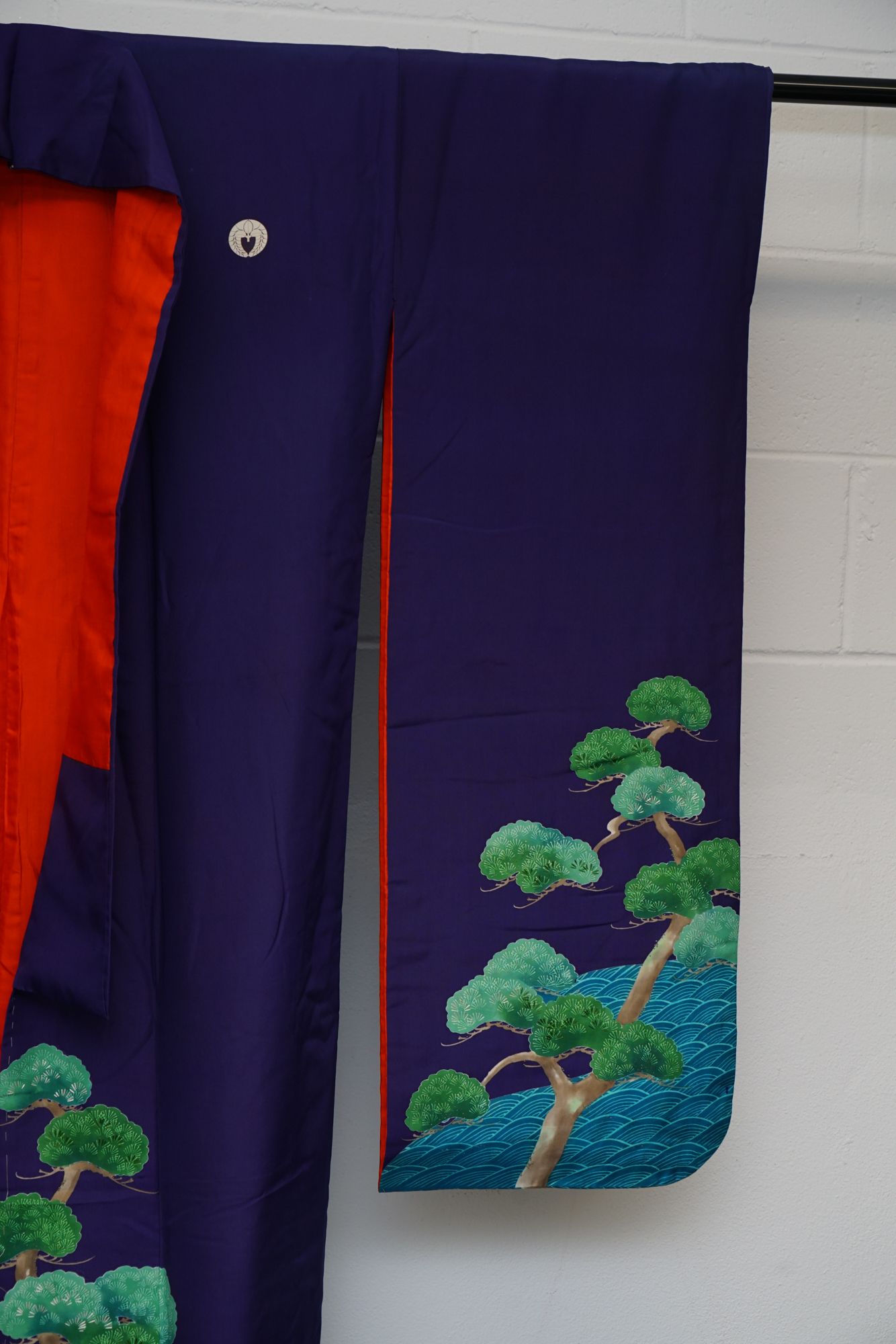 Circa 1910s Antique Handwoven Silk Formal Crested Furisode Kimono