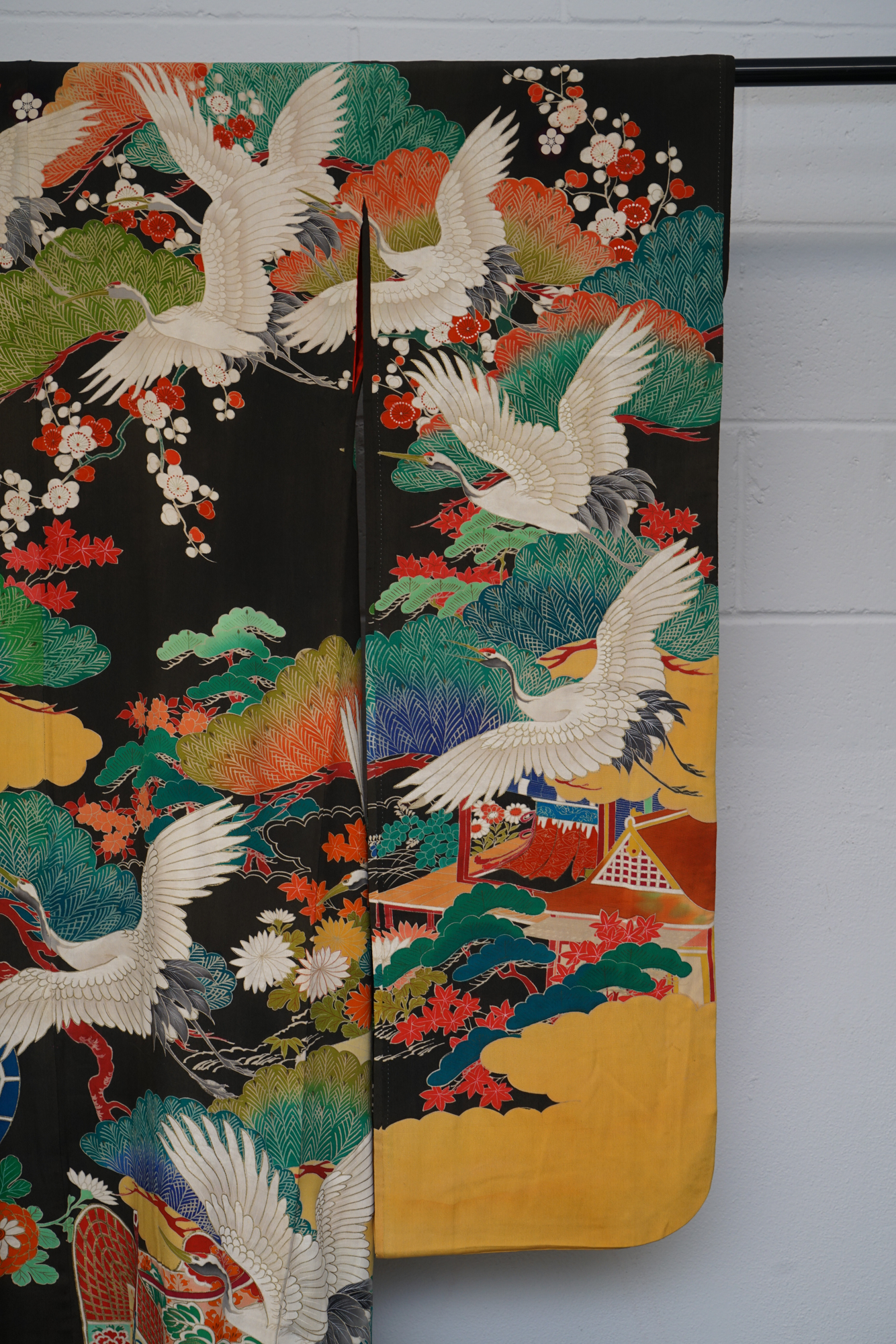 Circa 1915 Antique Handwoven Silk Crepe Formal Five Crested Furisode Kimono