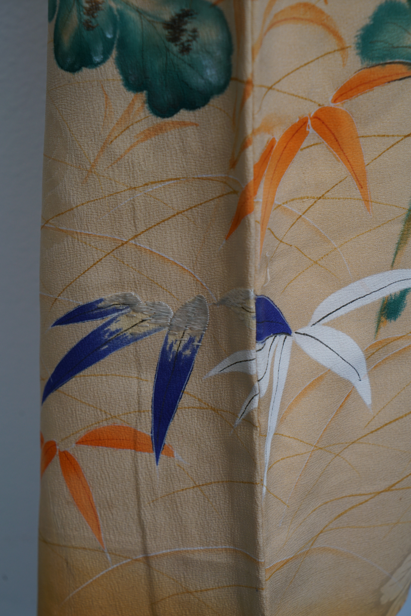 Circa 1880 Antique Handwoven Silk Crepe Furisode Kimono