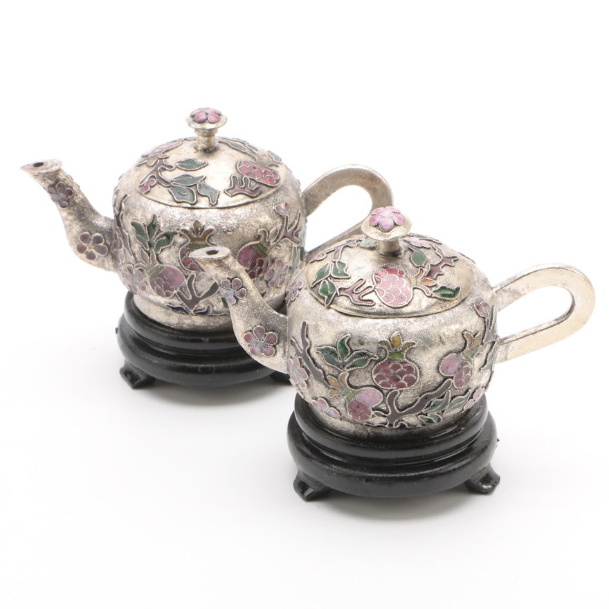 Chinese Cloisonné Miniature Teapots with Stands