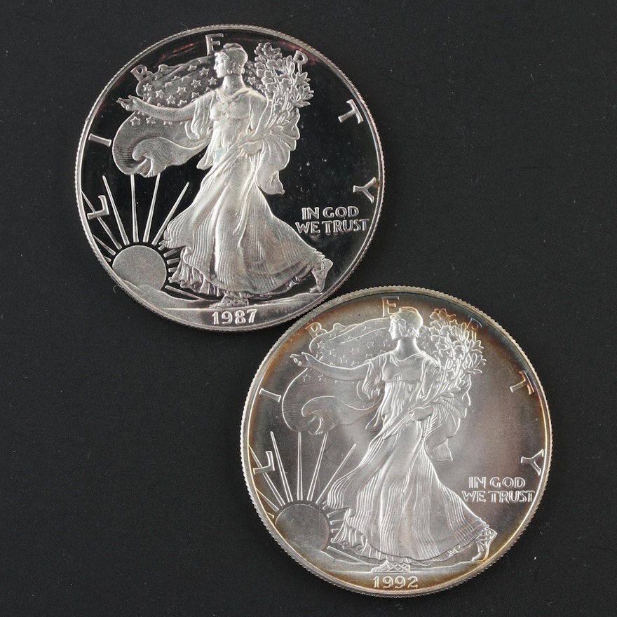 1987-S and 1992 Silver Eagle Dollars