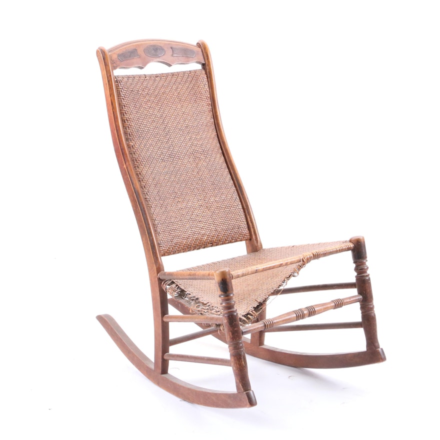 Vintage Woven Rattan Rocking Chair