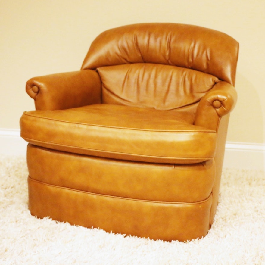 Sherrill Brown Leather Swivel Club Chair