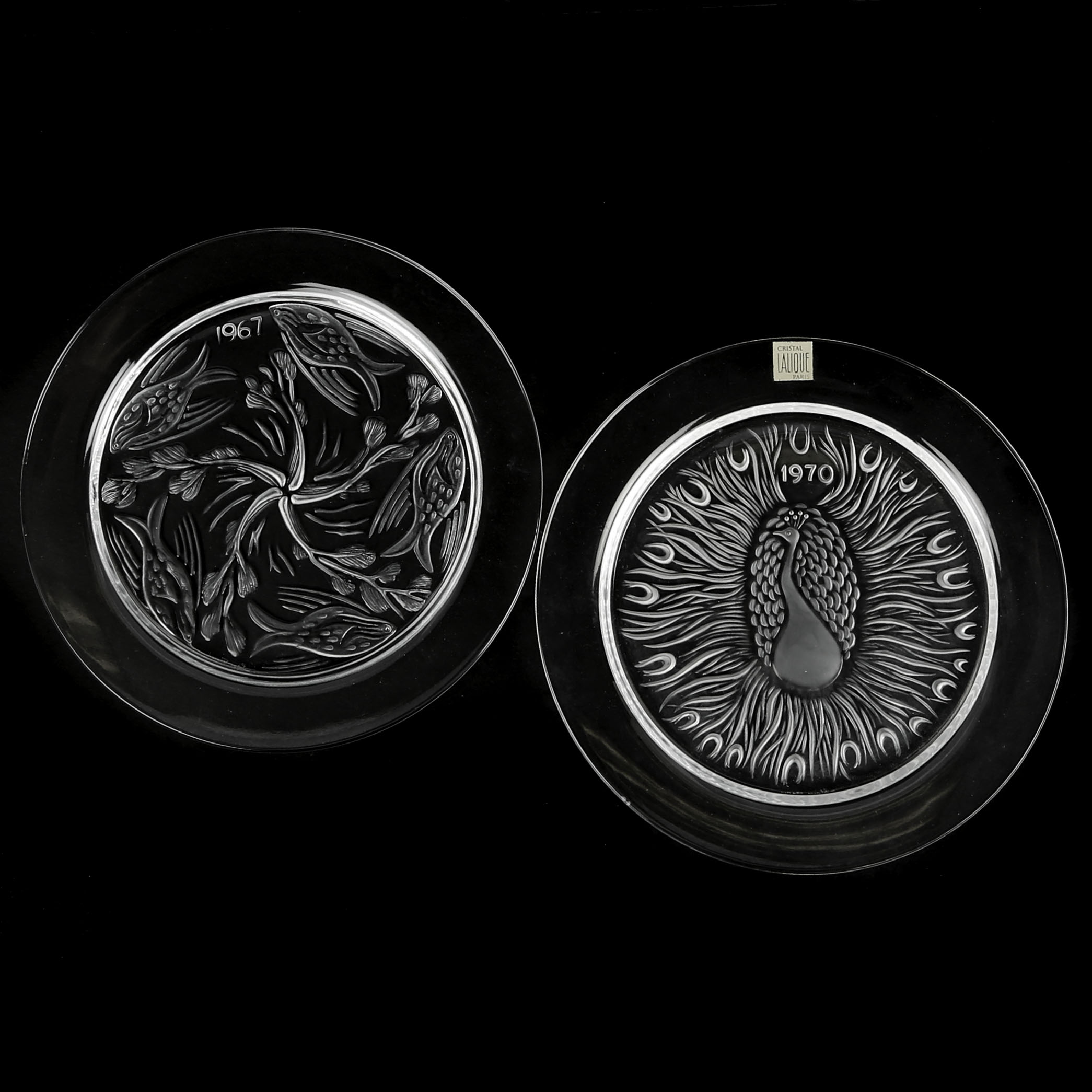 Vintage Lalique France Crystal Art Glass 1967 and 1970 Annual Plates