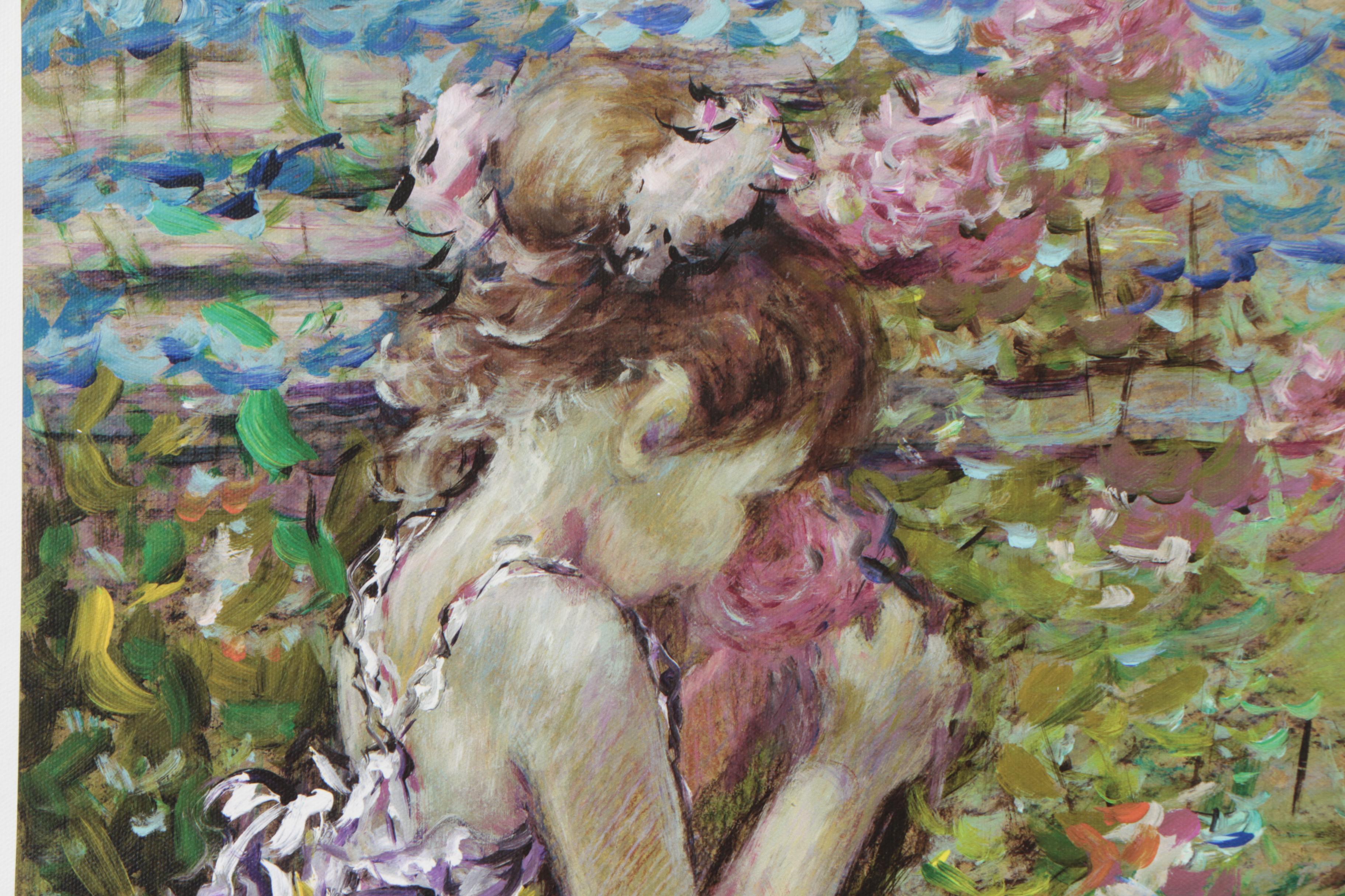 Rita Asfour Mixed Media "Amber Smelling a Rose"