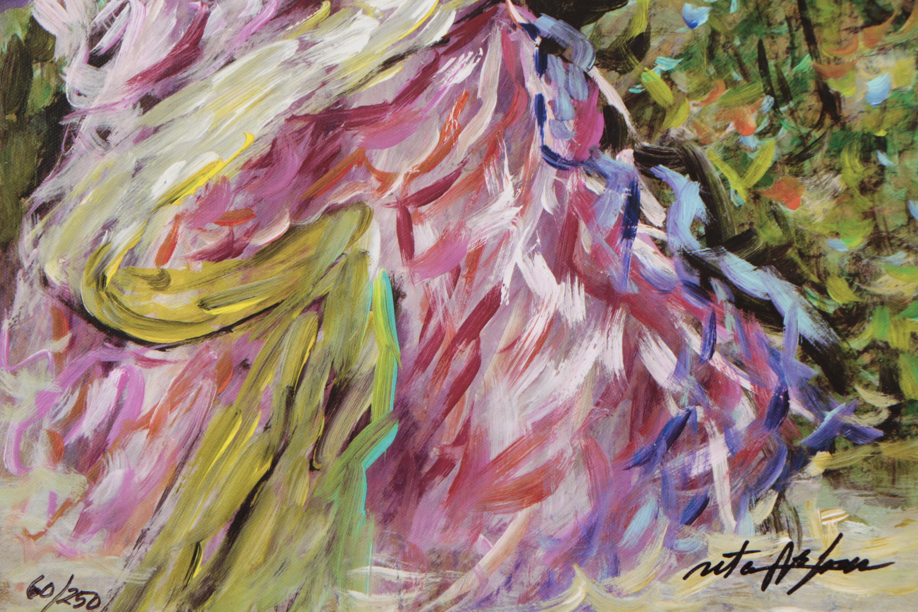 Rita Asfour Mixed Media "Amber Smelling a Rose"