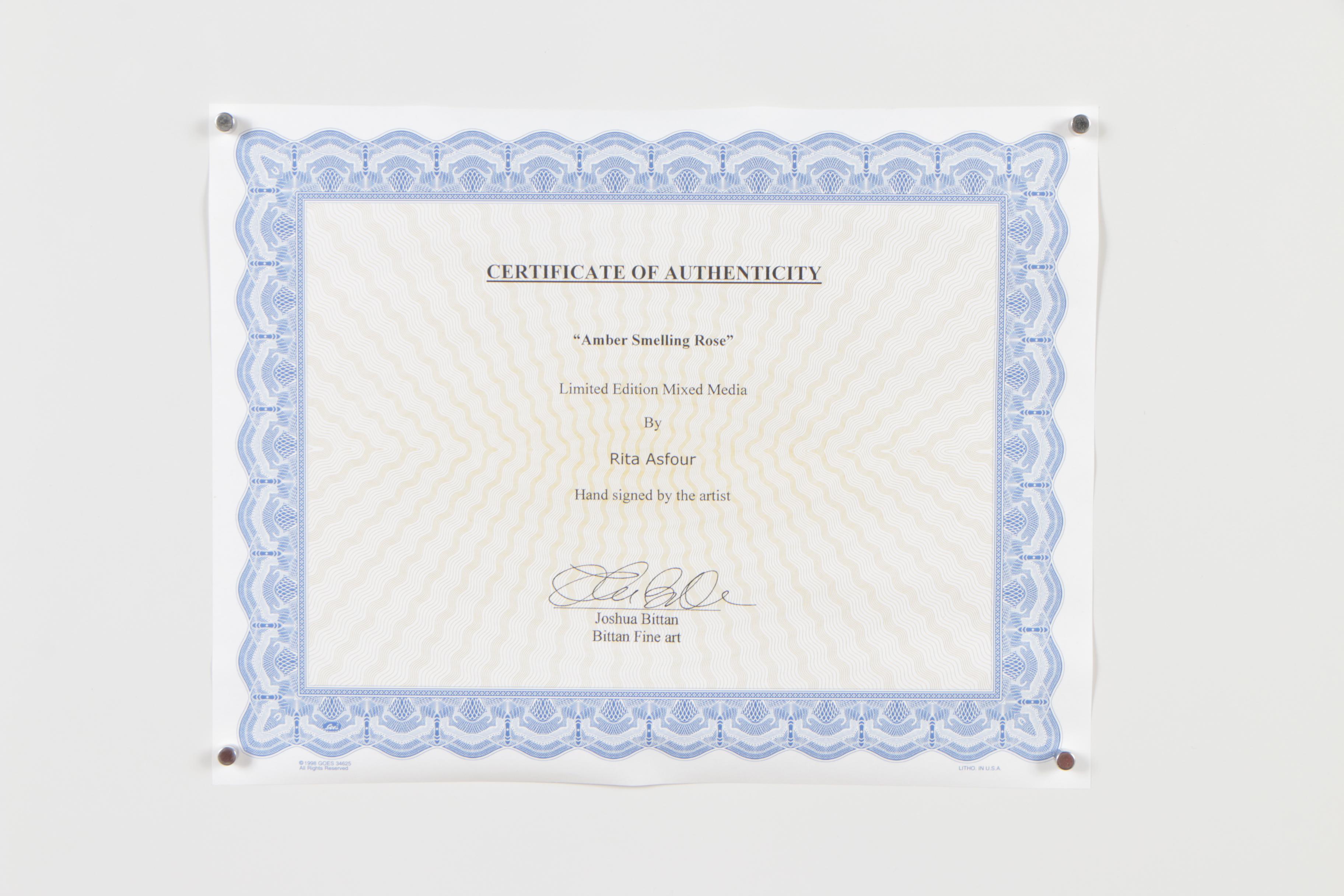 Rita Asfour Mixed Media "Amber Smelling a Rose"