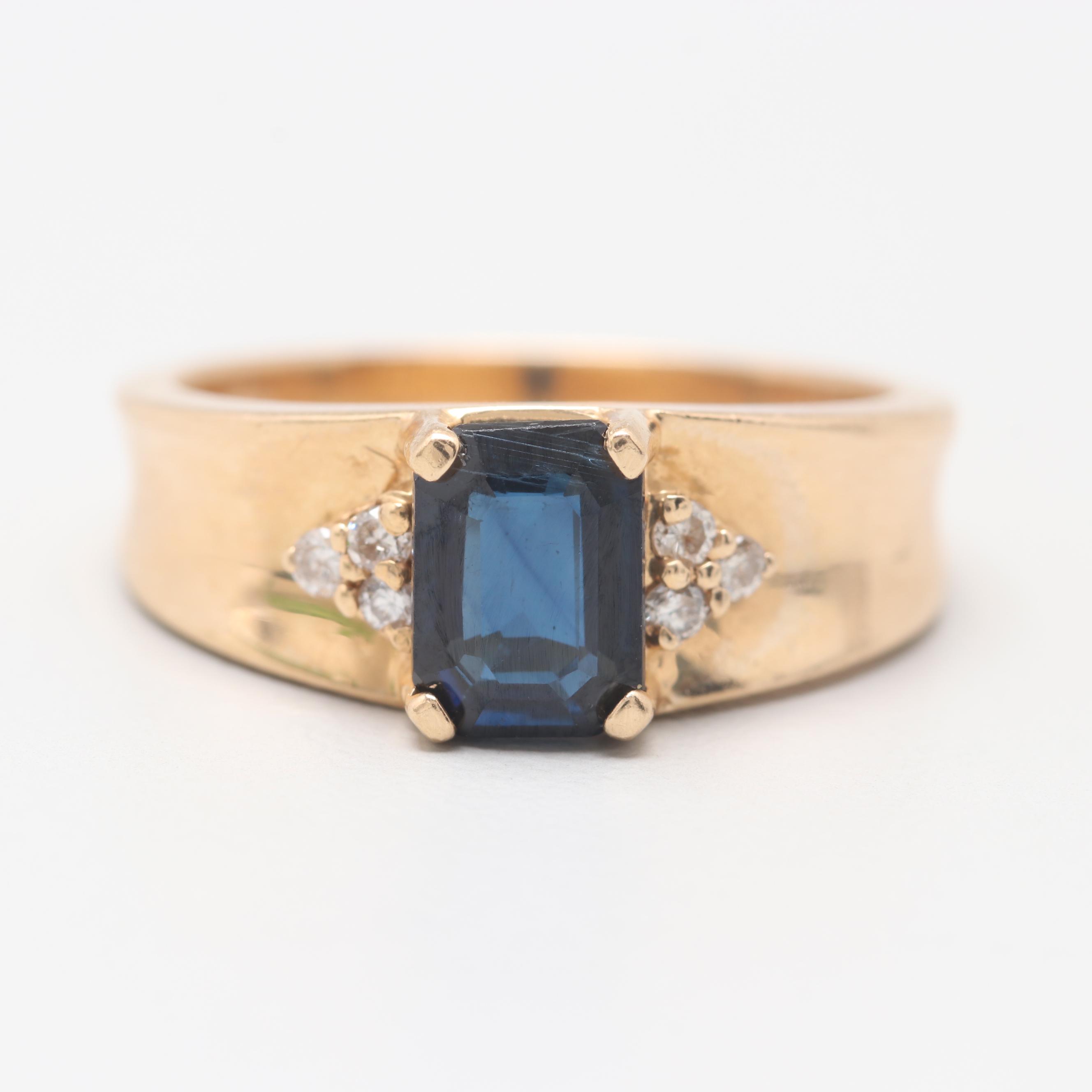 14K Yellow Gold Sapphire and Diamond Ring