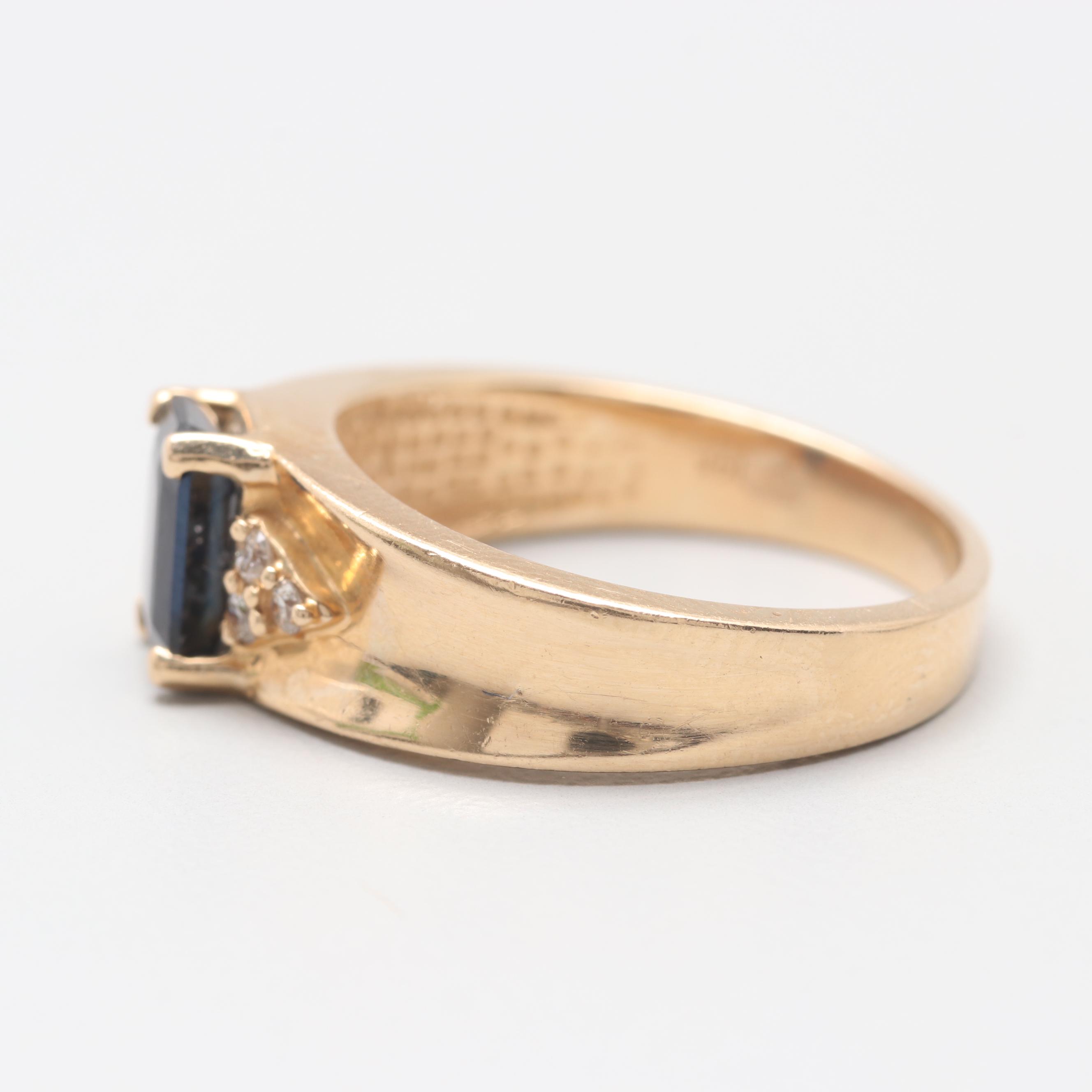 14K Yellow Gold Sapphire and Diamond Ring