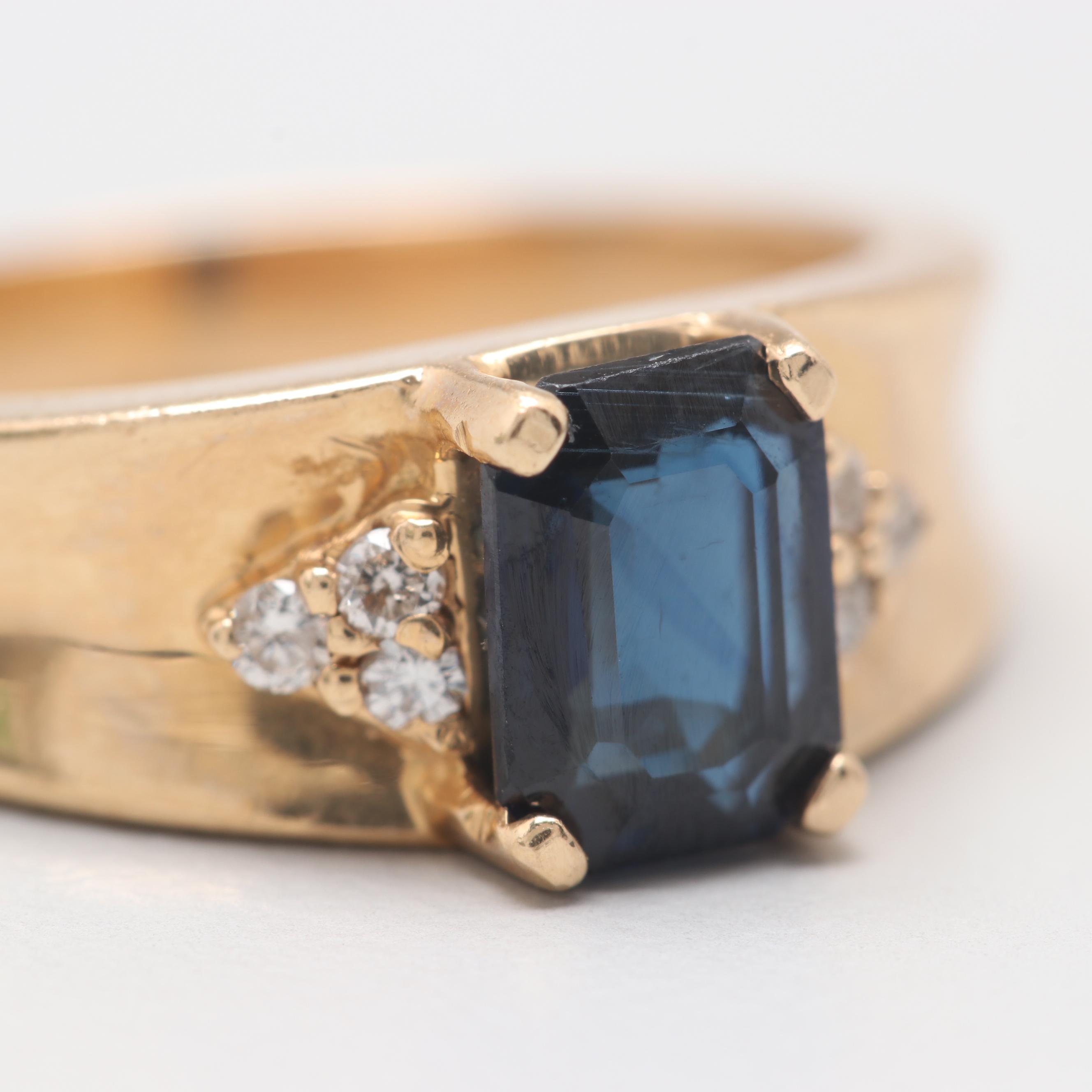 14K Yellow Gold Sapphire and Diamond Ring