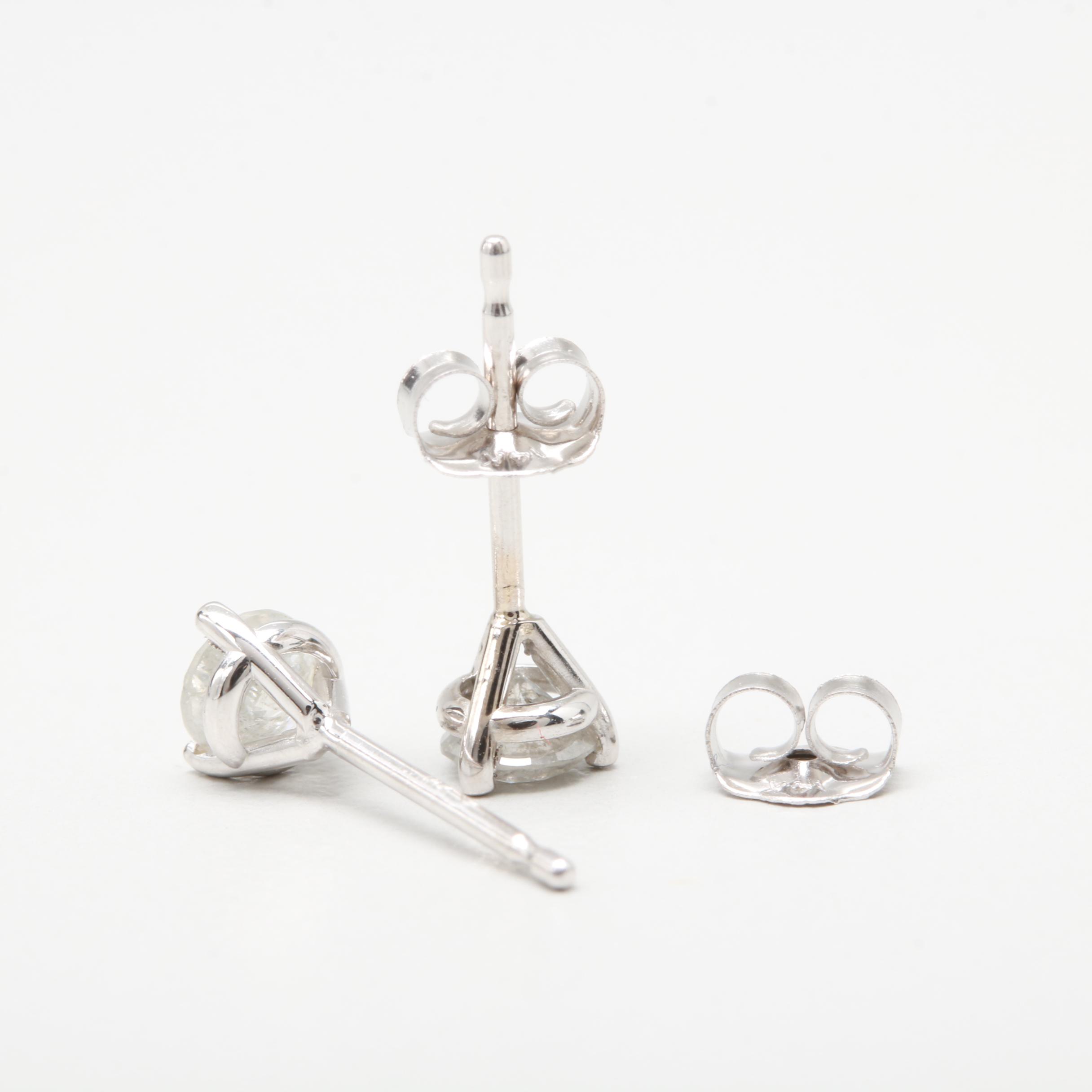 14K White Gold Diamond Stud Earrings