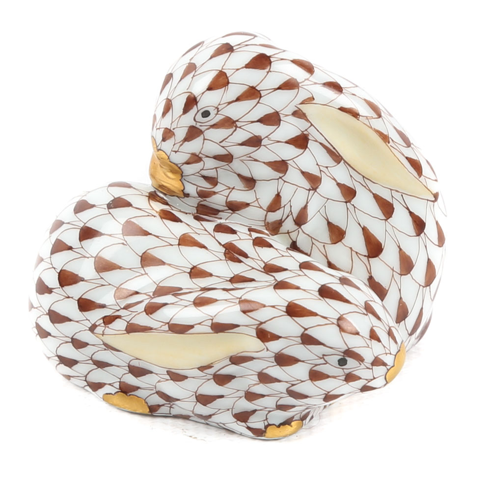 Herend Hungary "Pair of Rabbits" Porcelain Figurine