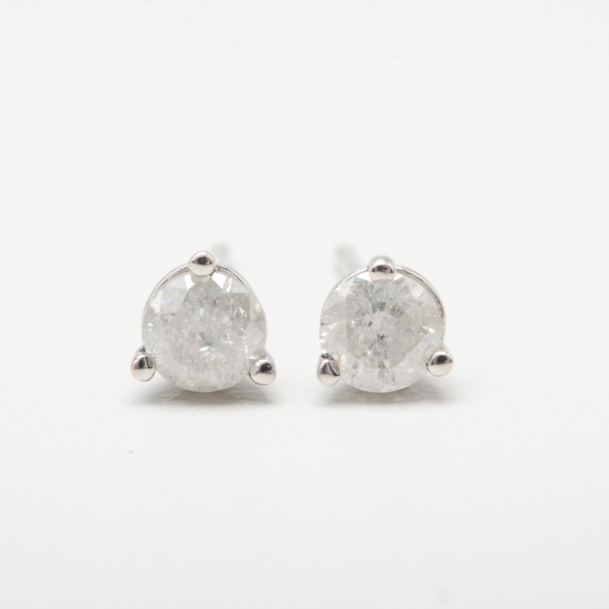 14K White Gold Diamond Stud Earrings