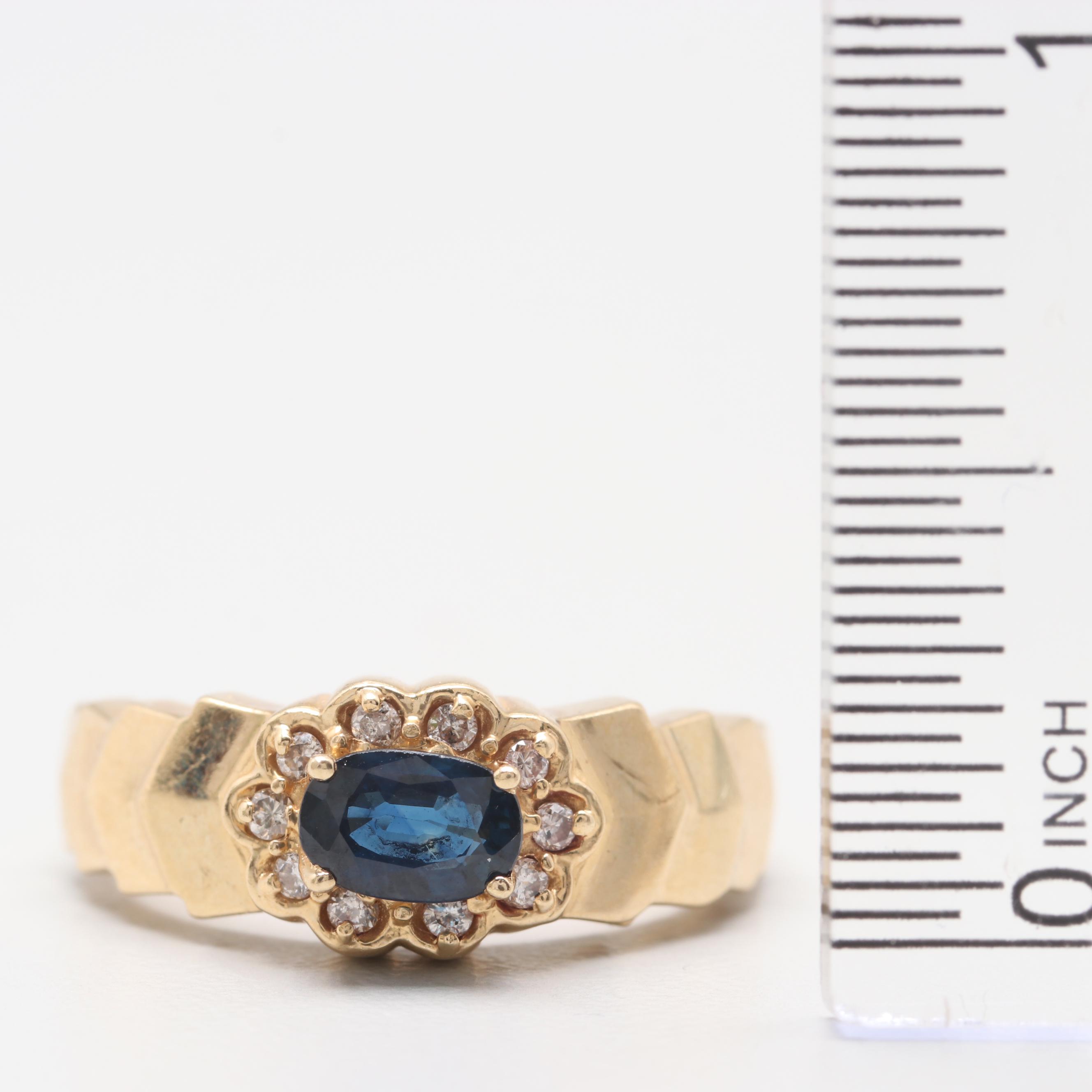 14K Yellow Gold Sapphire and Diamond Ring