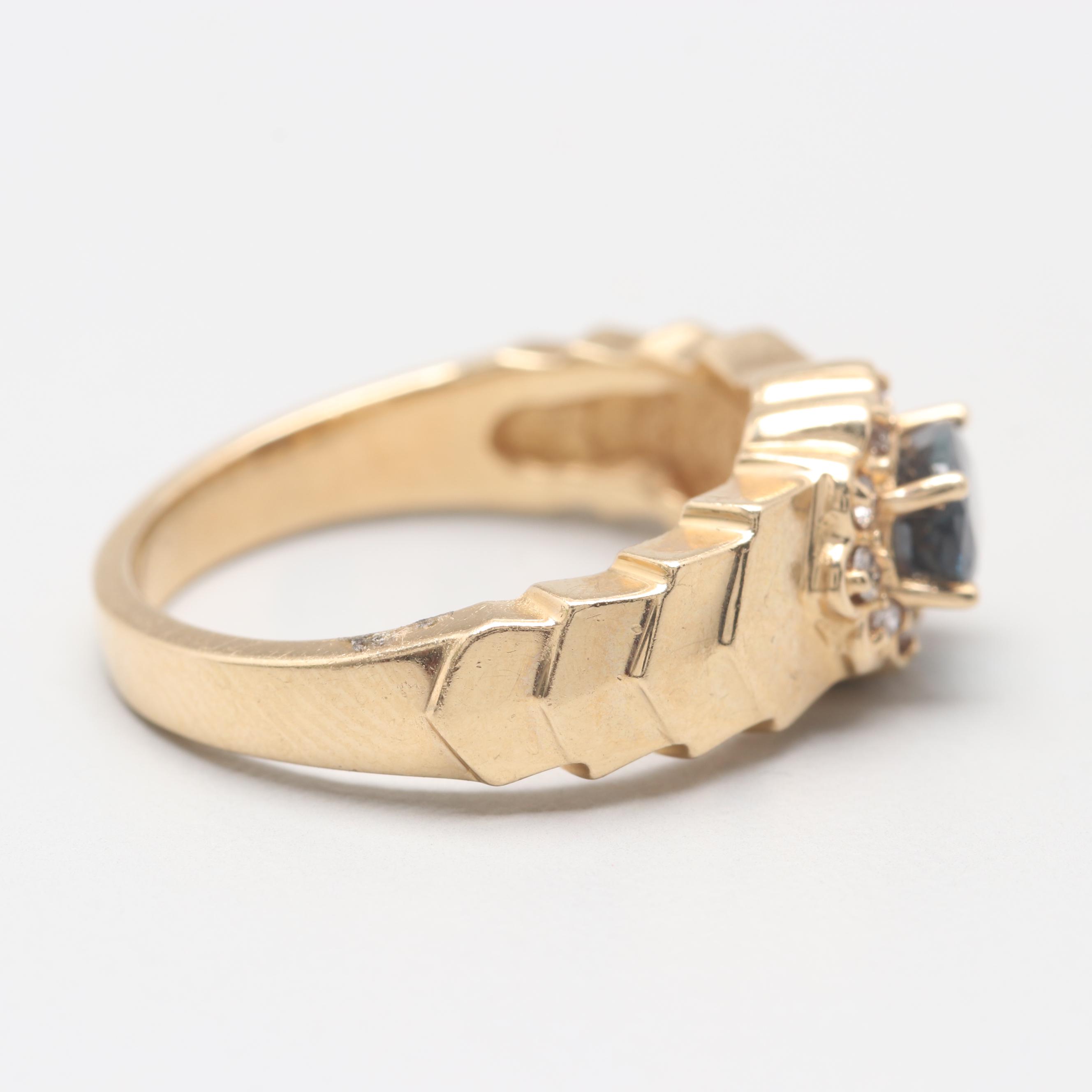 14K Yellow Gold Sapphire and Diamond Ring