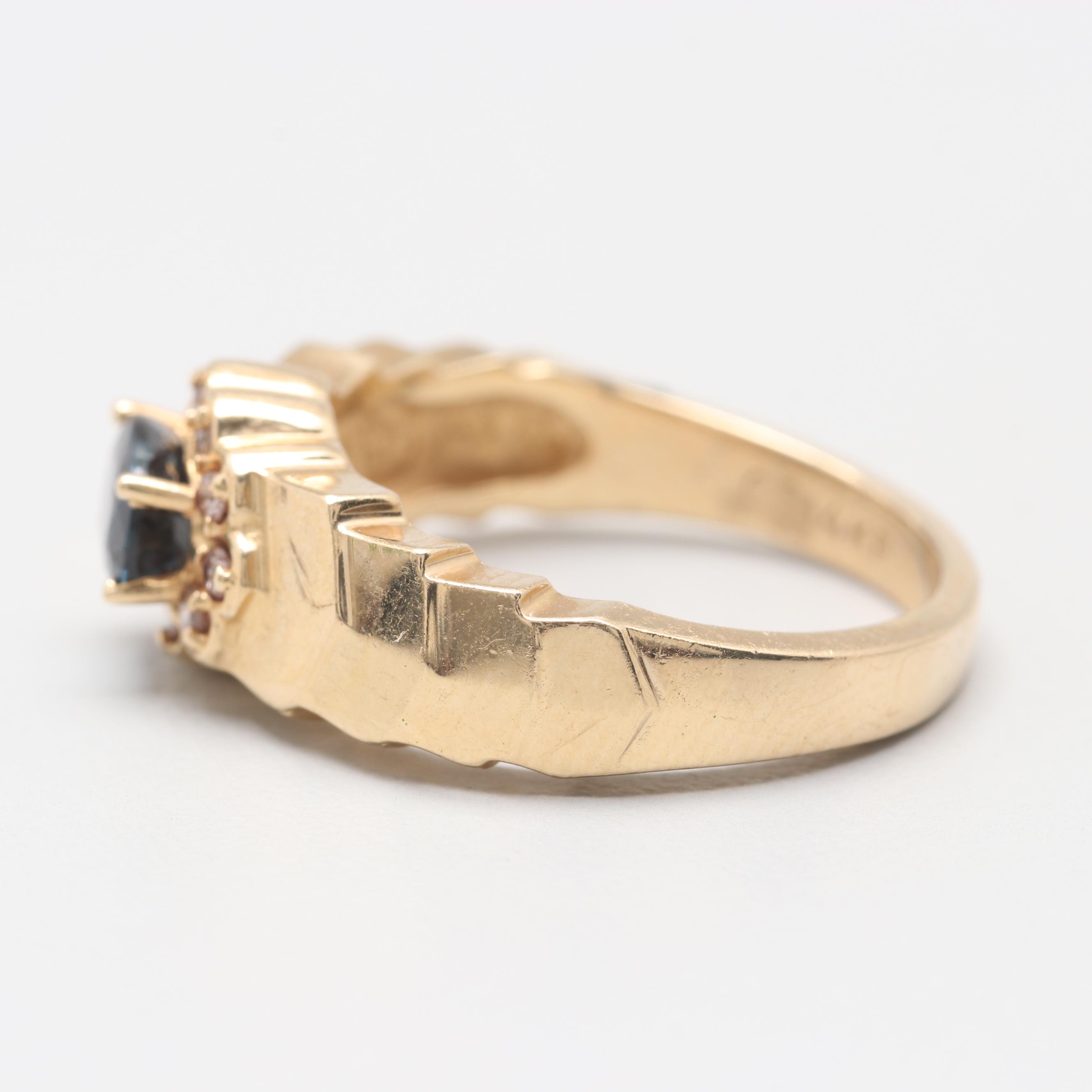 14K Yellow Gold Sapphire and Diamond Ring