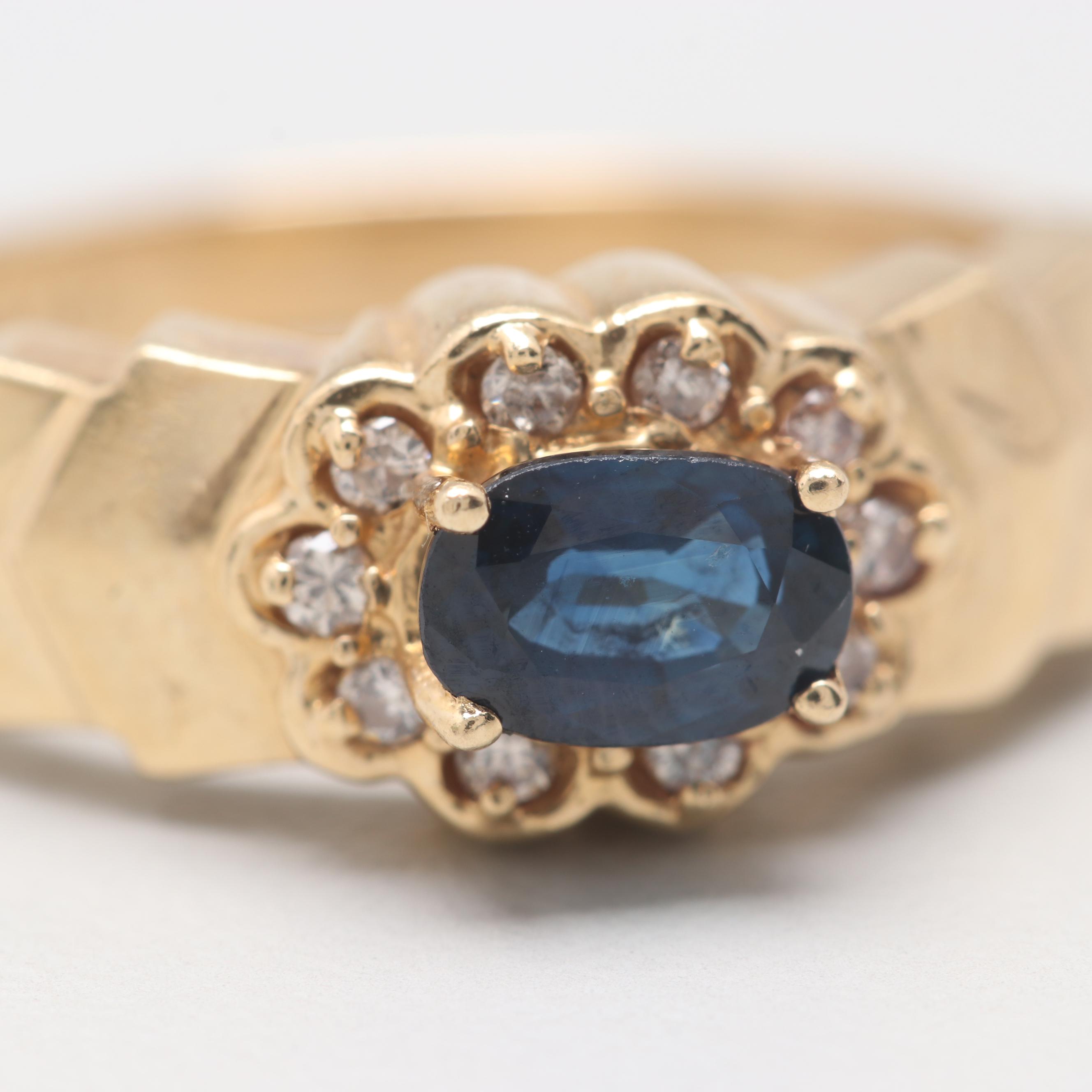 14K Yellow Gold Sapphire and Diamond Ring