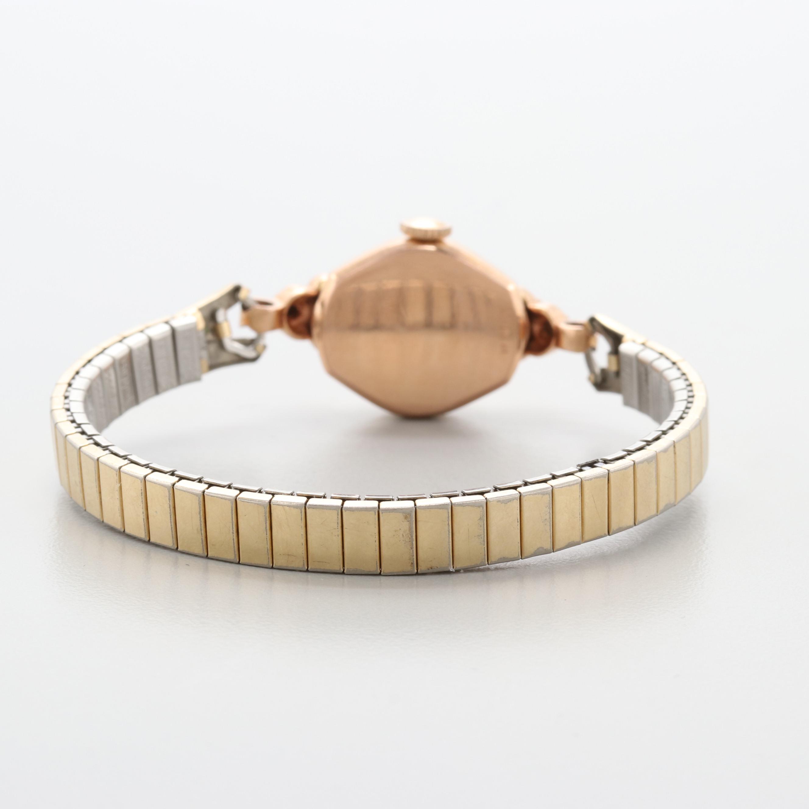 Vintage Eloga 14K Rose Gold Ruby Stem Wind Watch