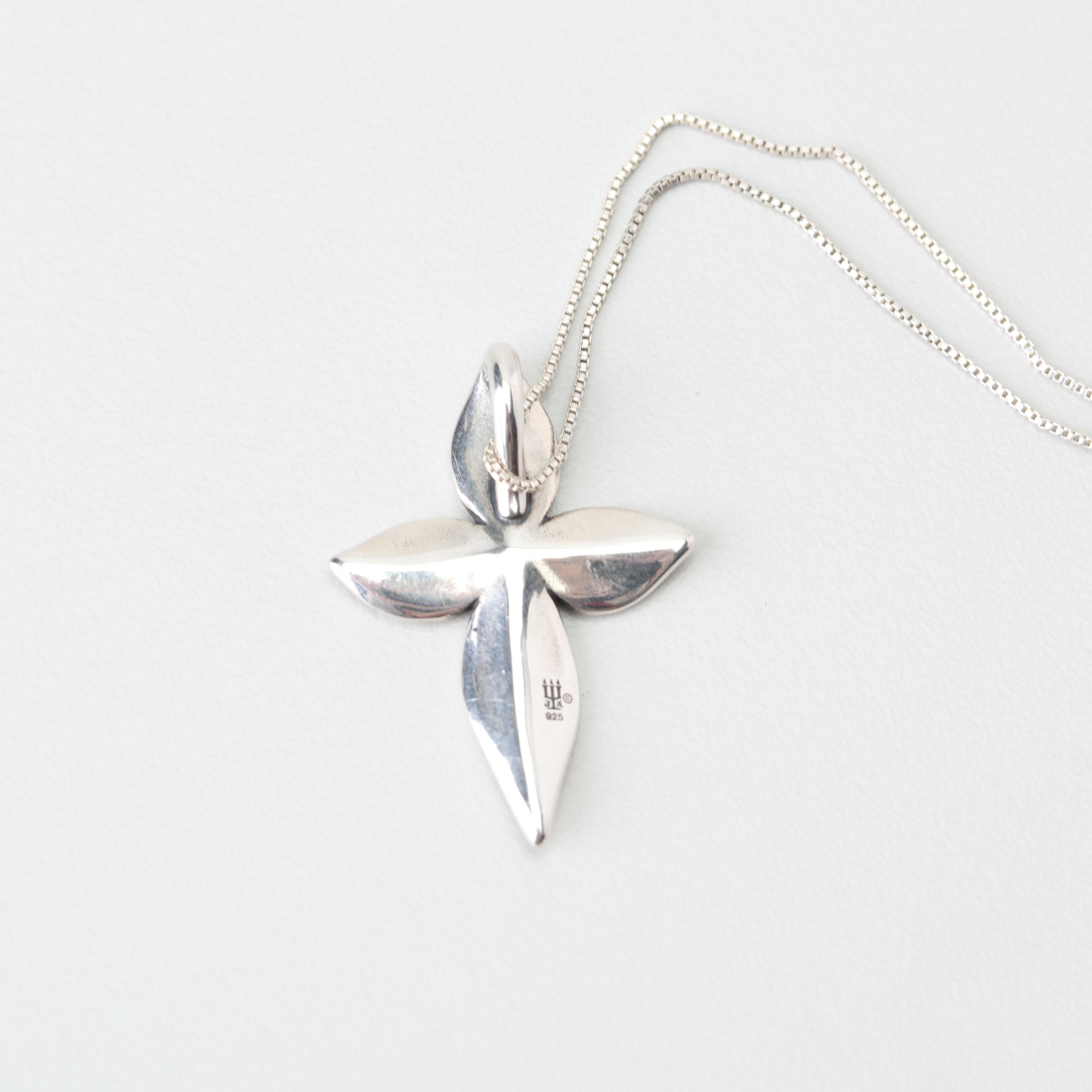 James Avery Sterling Silver Flower Pendant Necklace and Earrings