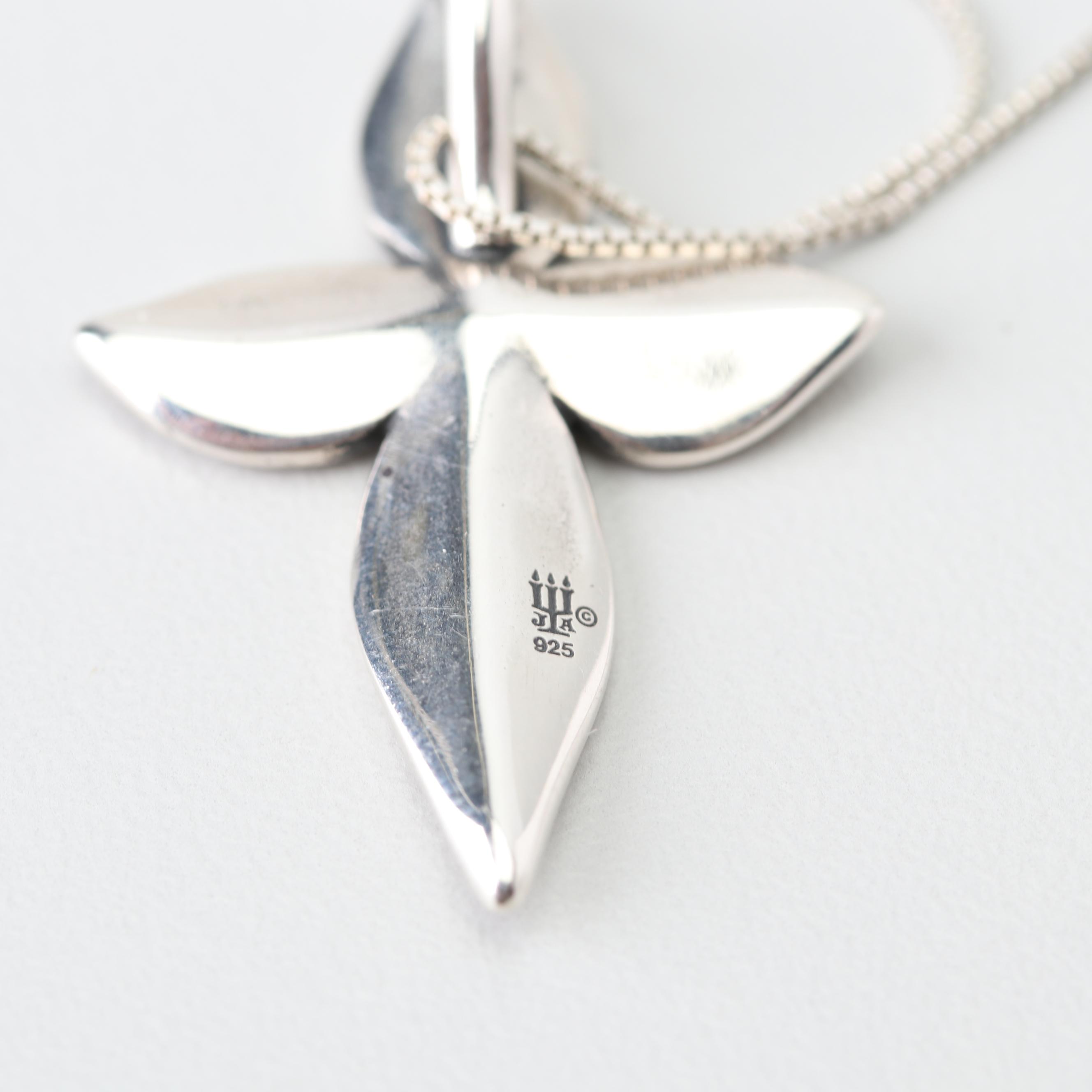 James Avery Sterling Silver Flower Pendant Necklace and Earrings