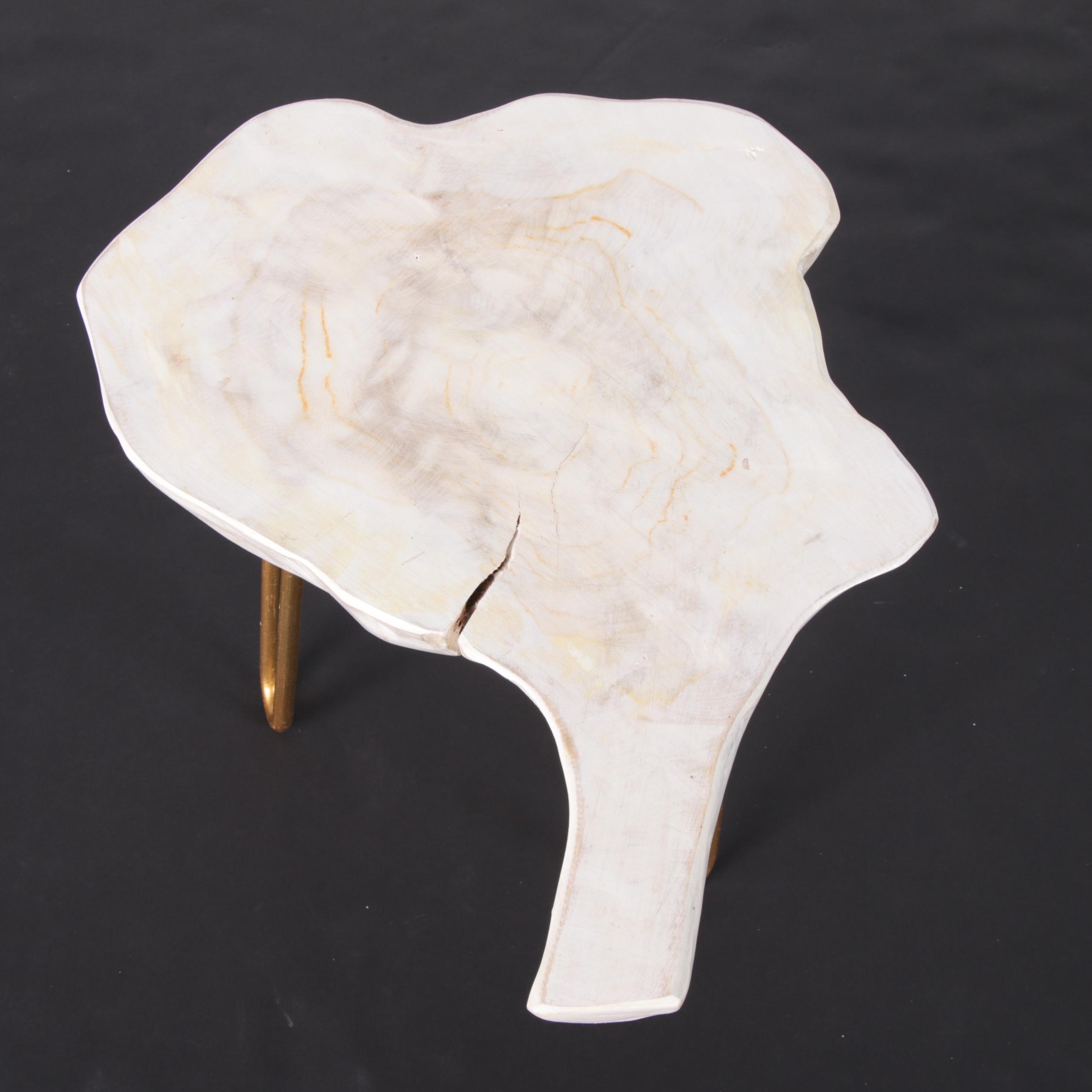 Contemporary Whitewashed Wood Slab "Satellite" Side Table
