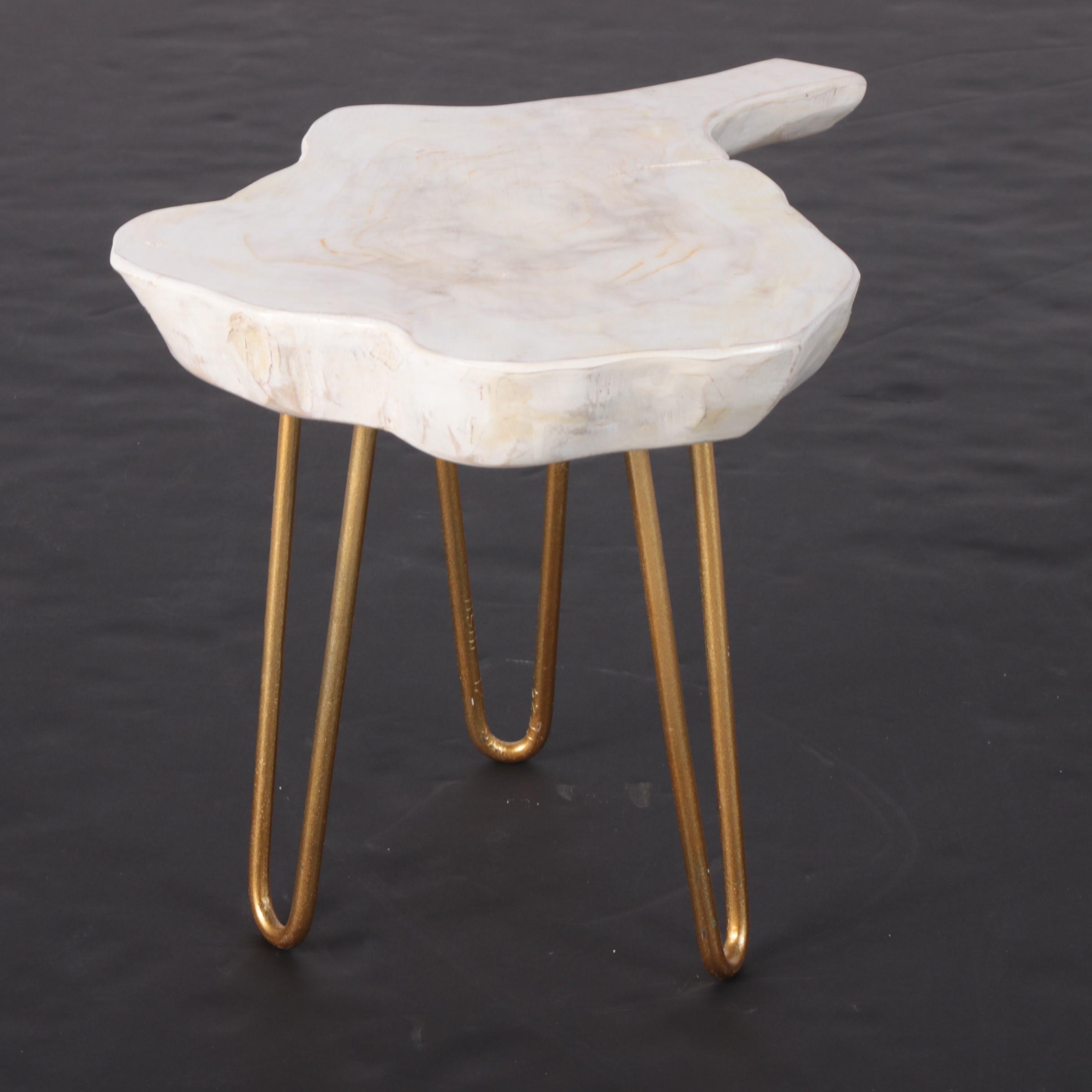 Contemporary Whitewashed Wood Slab "Satellite" Side Table