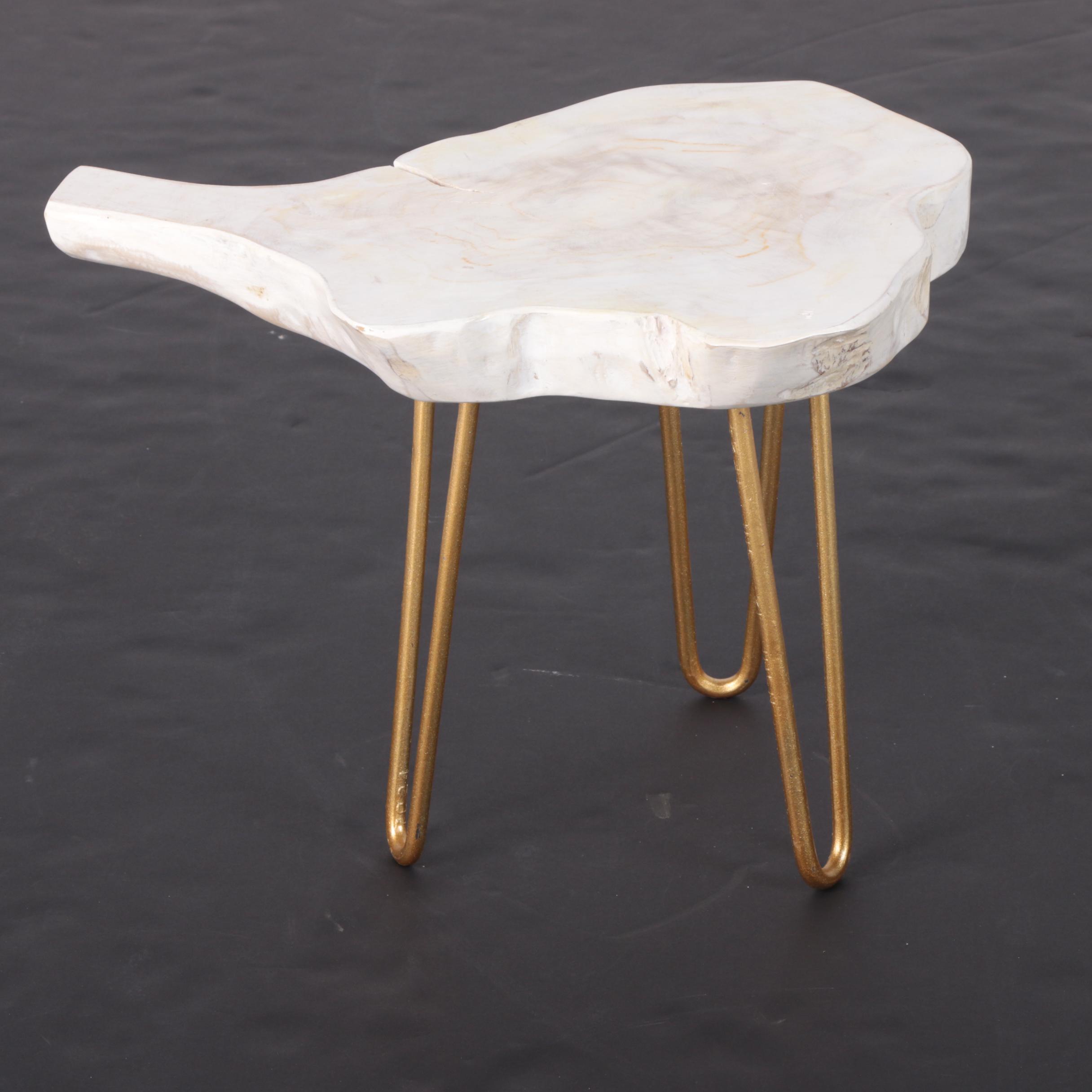 Contemporary Whitewashed Wood Slab "Satellite" Side Table
