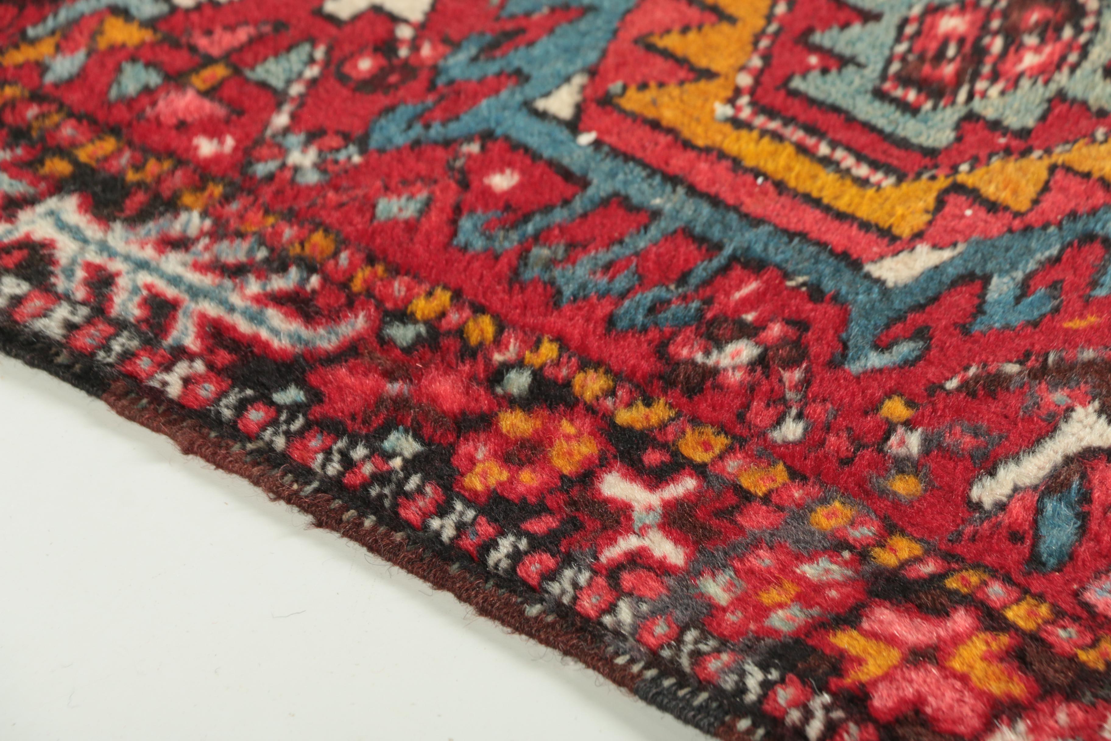 Hand-Knotted Persian Lamberan Heriz Wool Carpet Runner