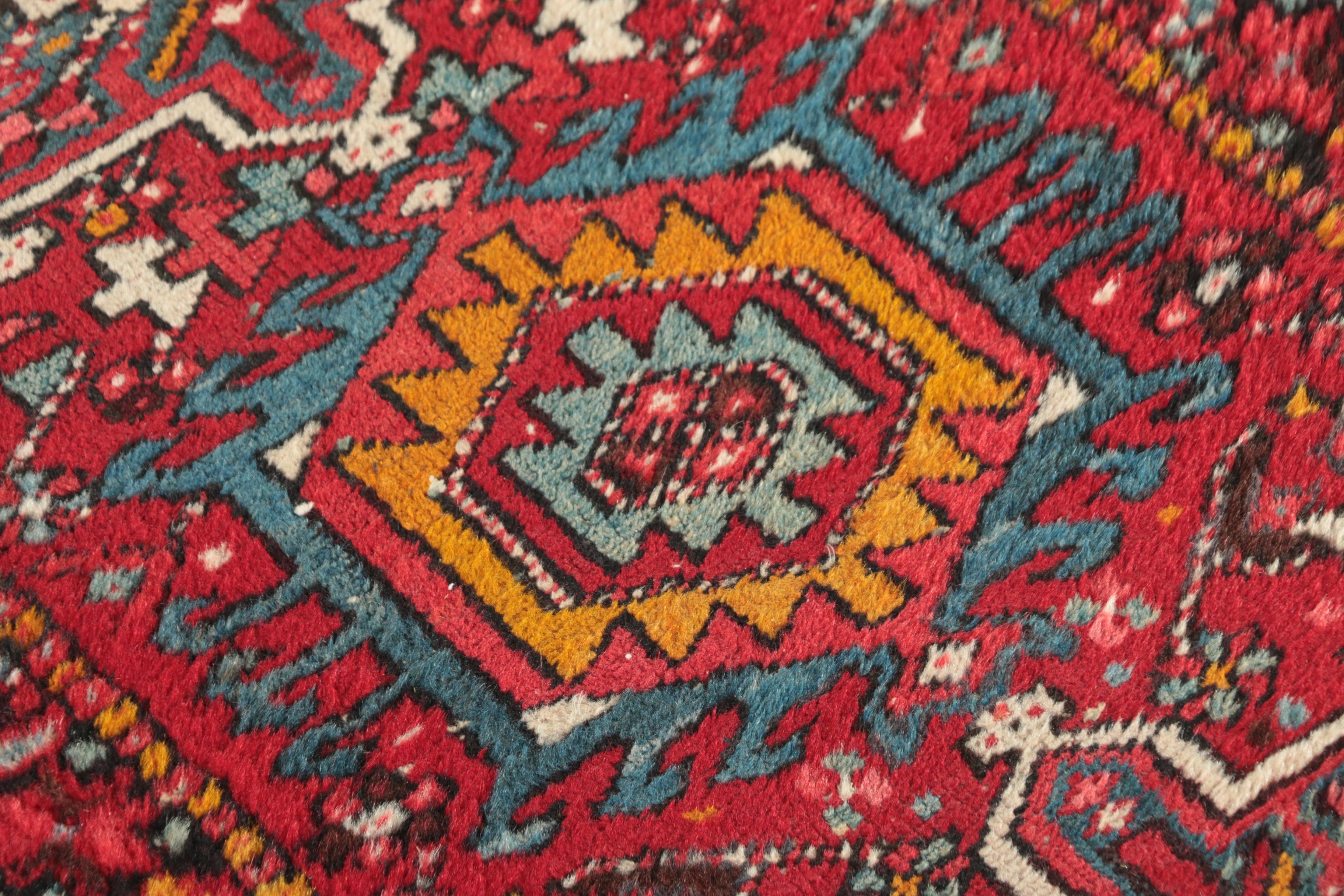Hand-Knotted Persian Lamberan Heriz Wool Carpet Runner