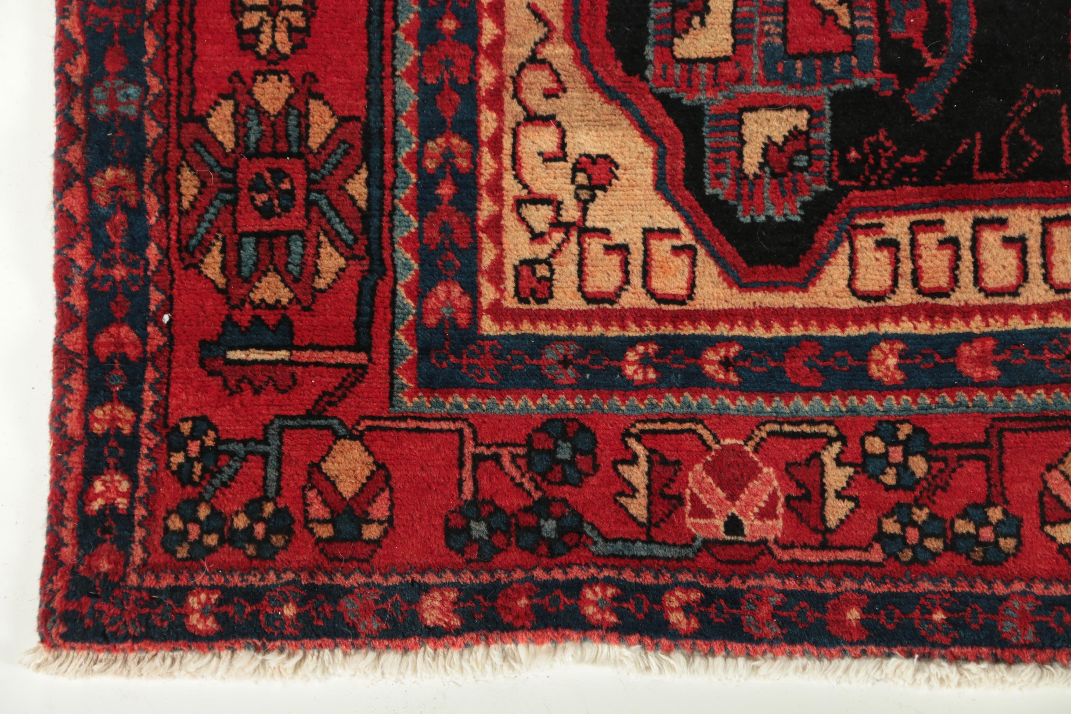 Hand-Knotted Inscribed Persian Nahavand Wool Long Rug