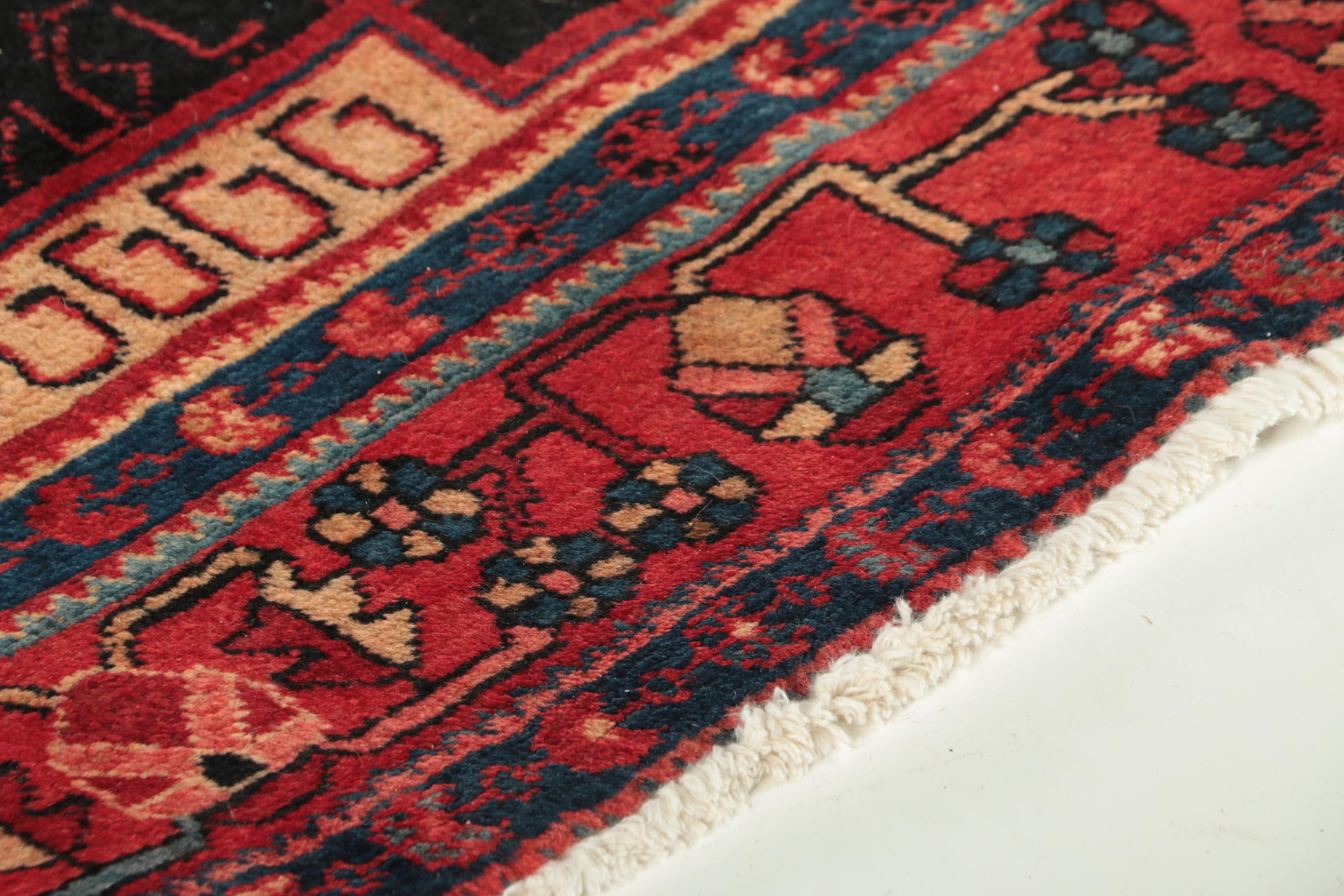 Hand-Knotted Inscribed Persian Nahavand Wool Long Rug