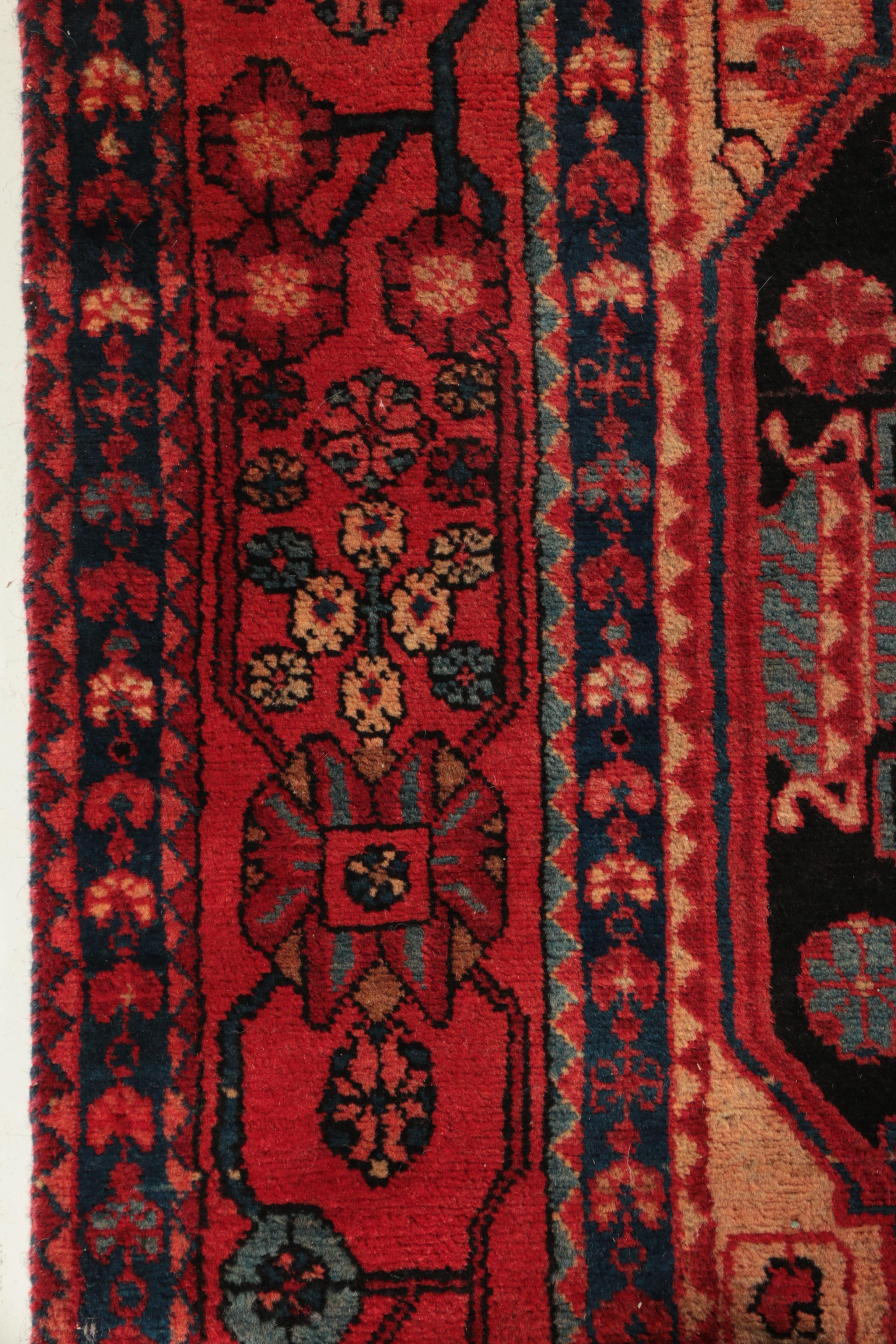 Hand-Knotted Inscribed Persian Nahavand Wool Long Rug