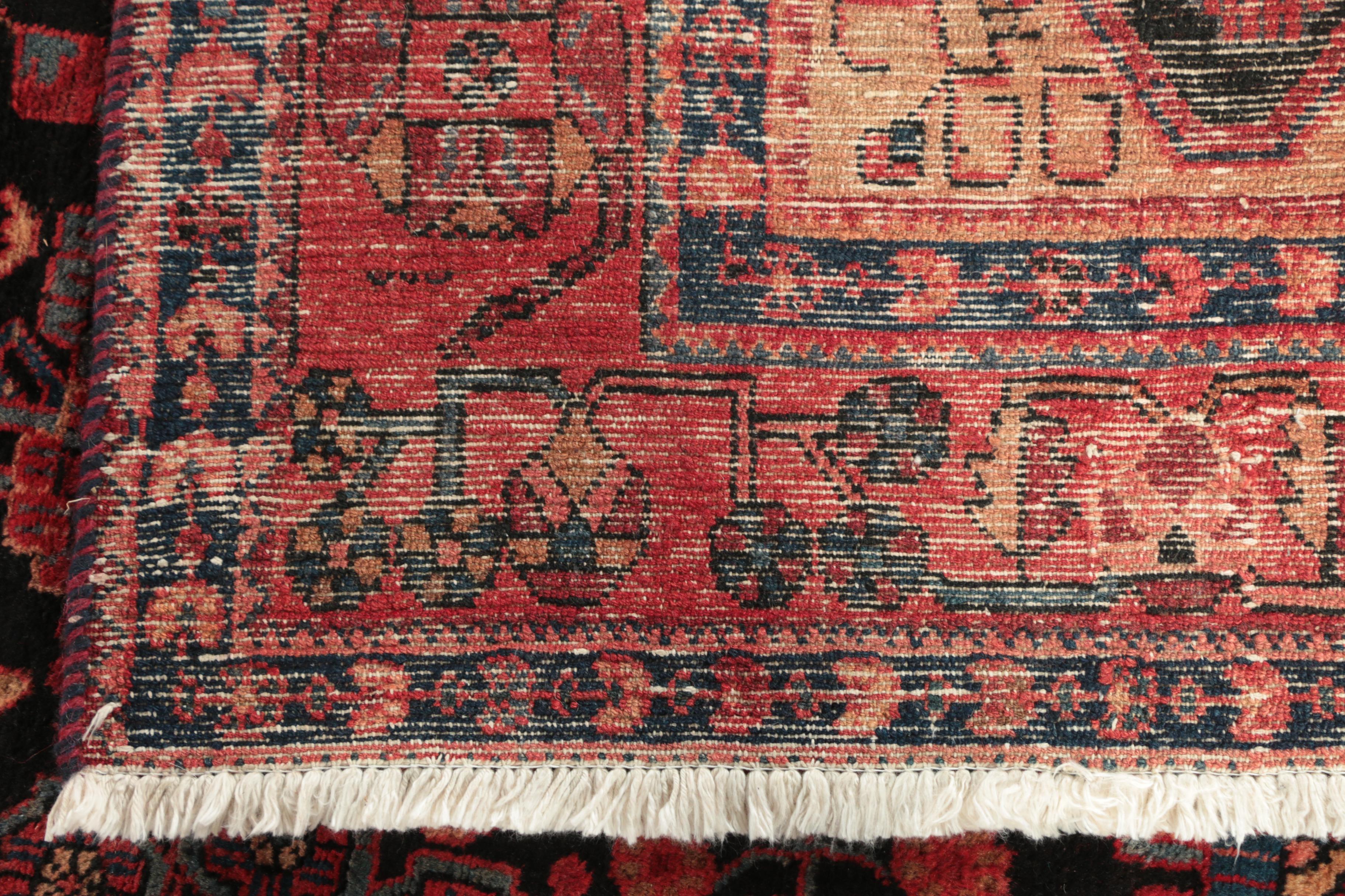 Hand-Knotted Inscribed Persian Nahavand Wool Long Rug